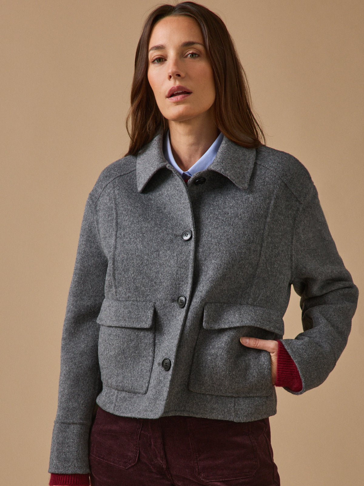 Veste boutonnée lainage double face femme