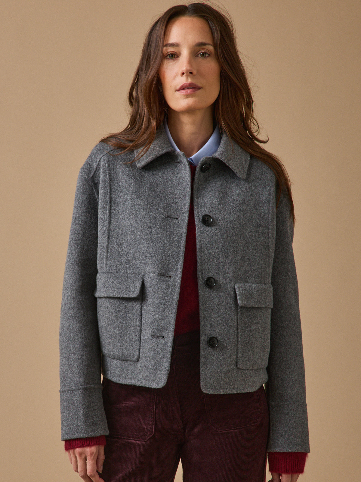 Veste boutonnée lainage double face femme