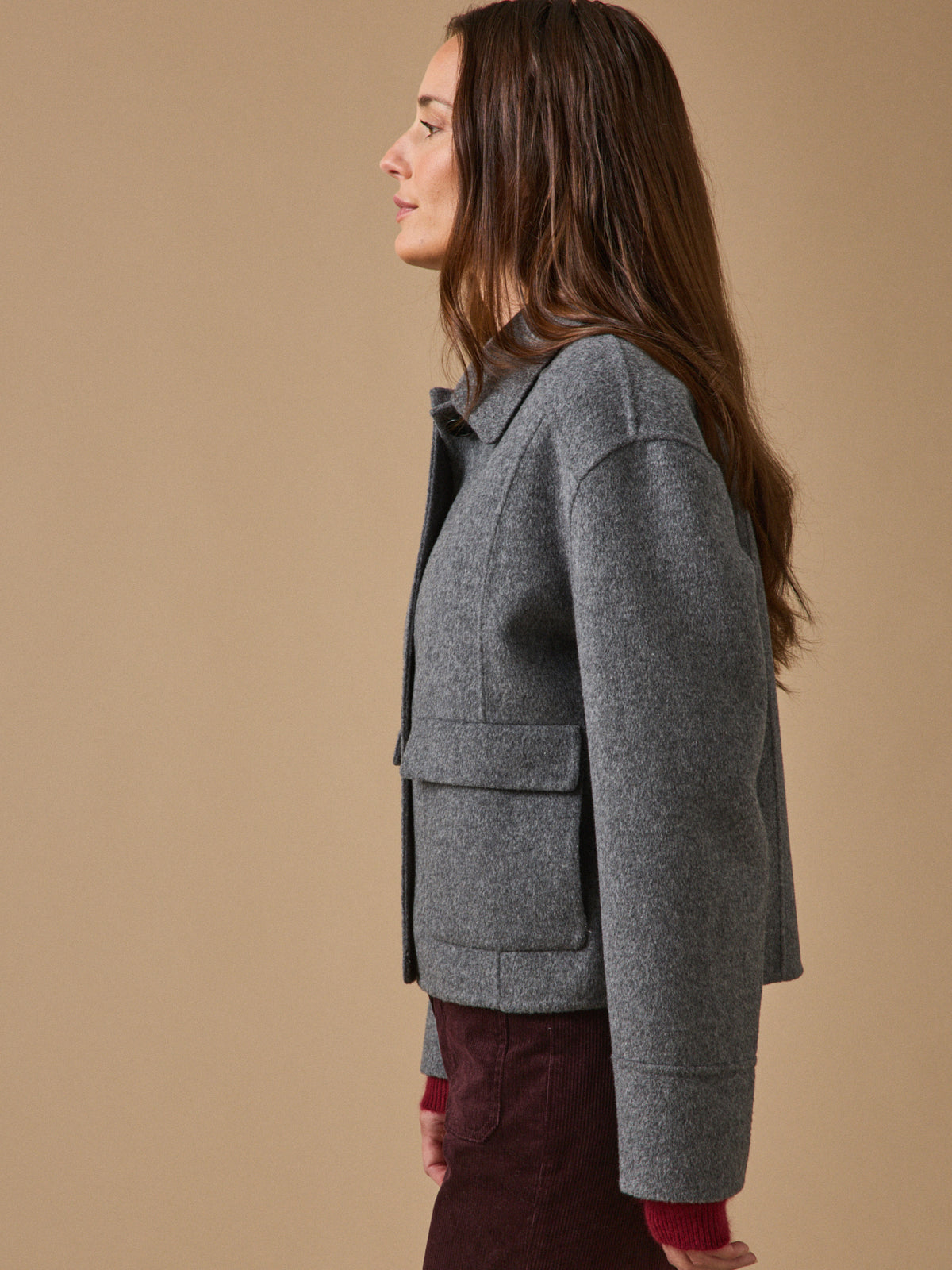 Veste boutonnée lainage double face femme