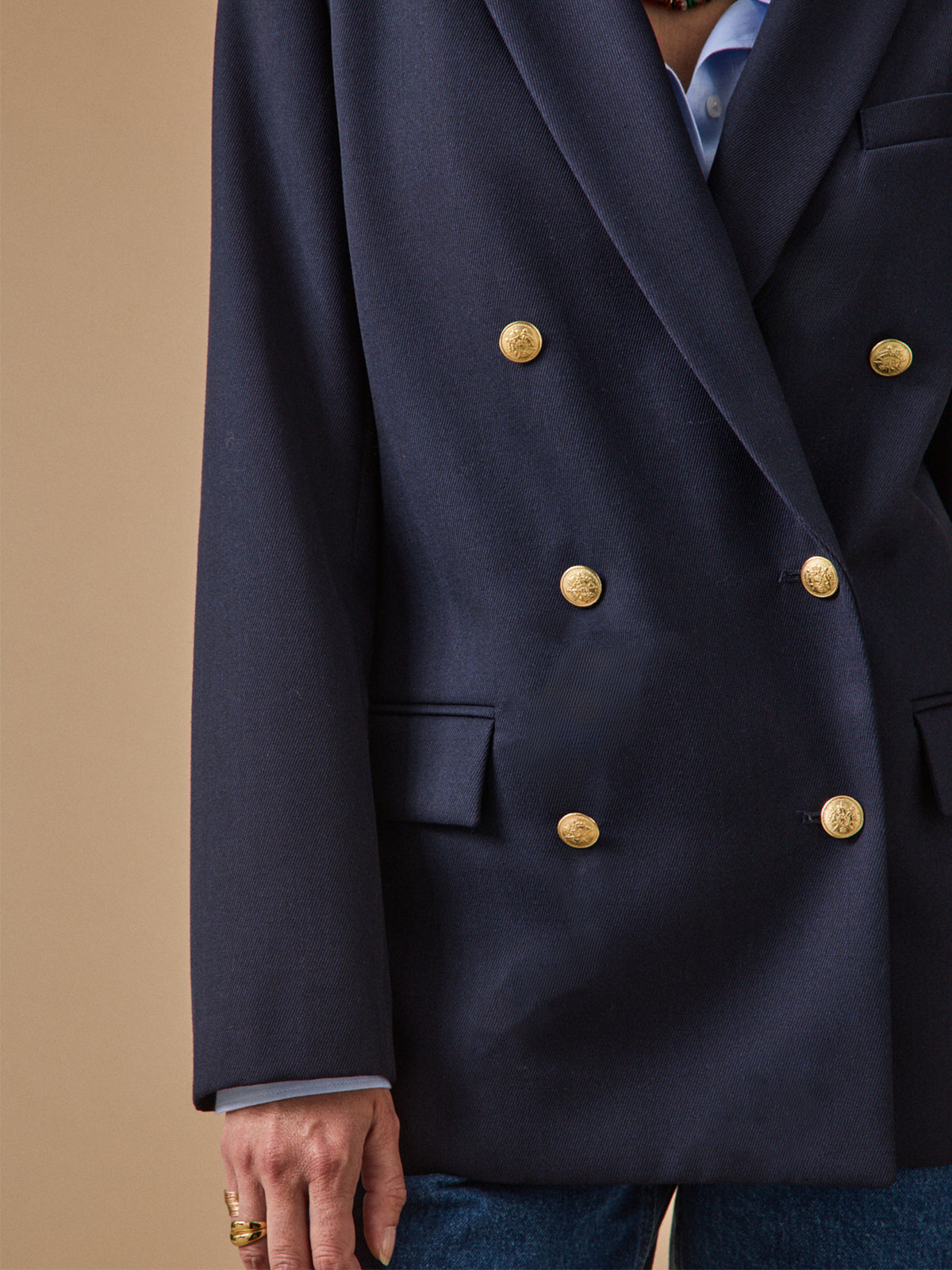 Veste blazer twill uni femme boutons dorés