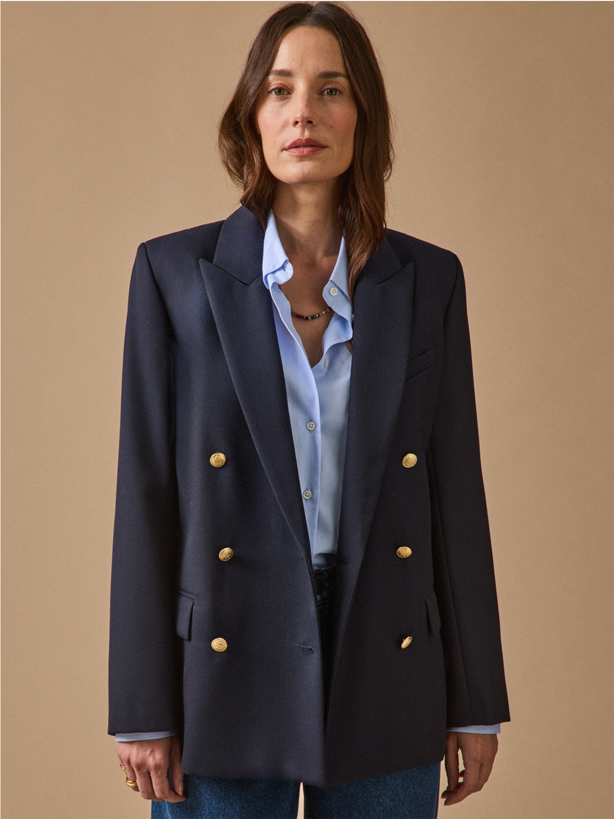Veste blazer twill uni femme boutons dorés