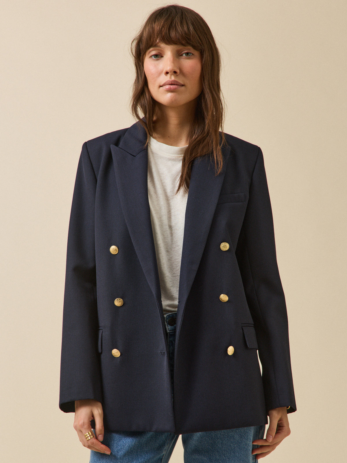 Veste blazer twill uni femme boutons dorés