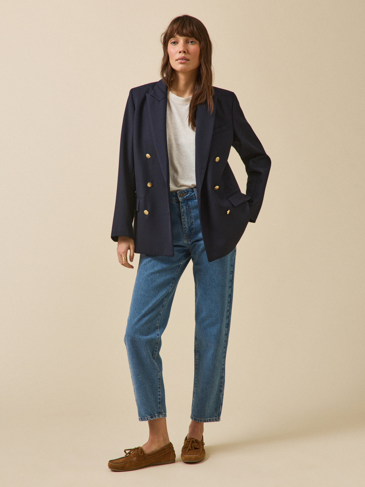 Veste blazer twill uni femme boutons dorés