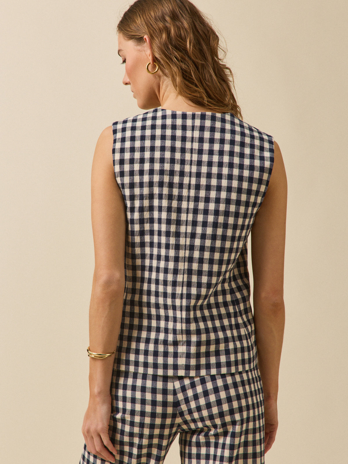 Gilet de costume sans manches vichy femme