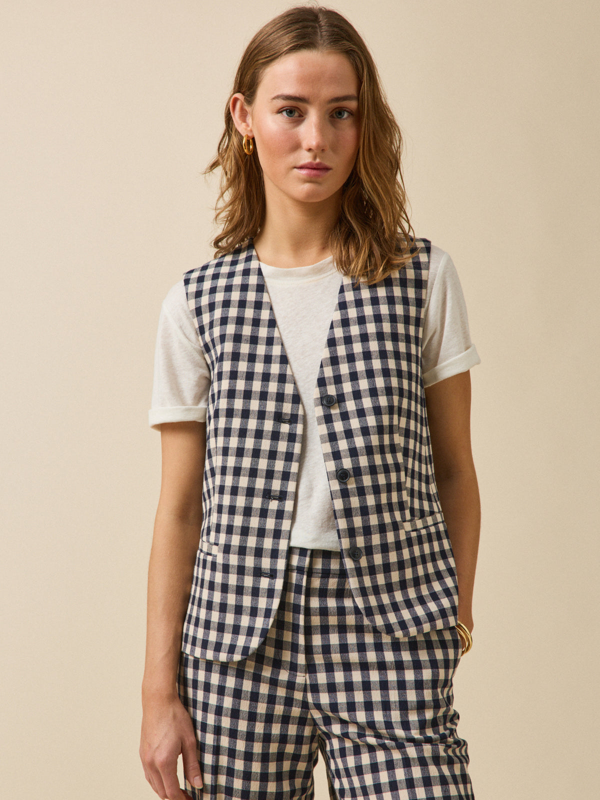 Gilet de costume sans manches vichy femme