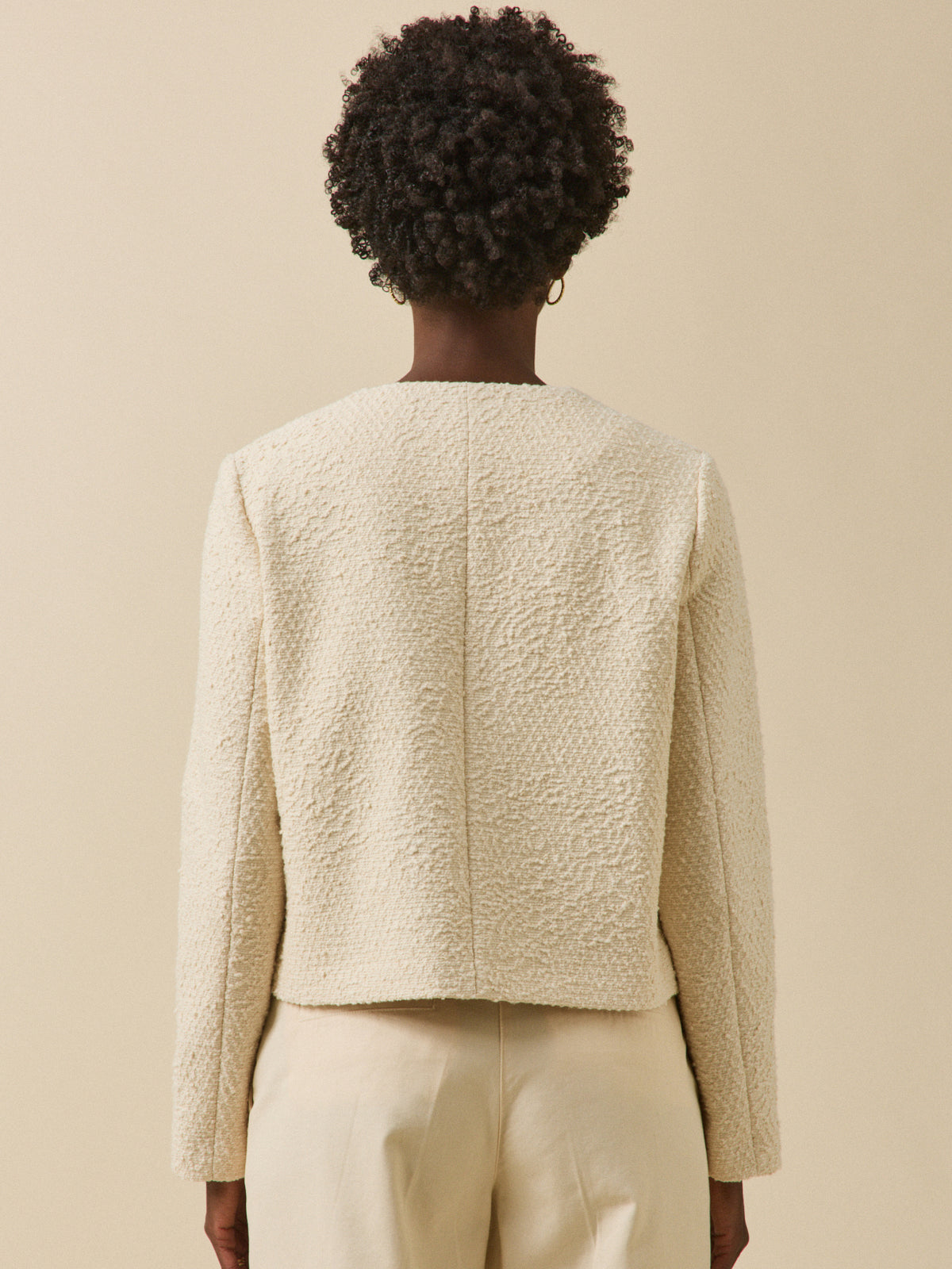 Veste sans col tweed uni femme