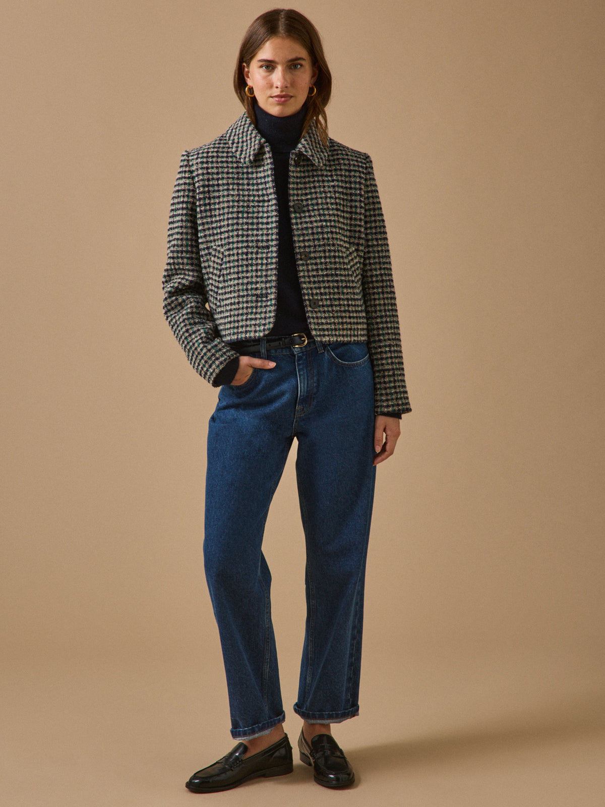 Veste tweed carreaux femme
