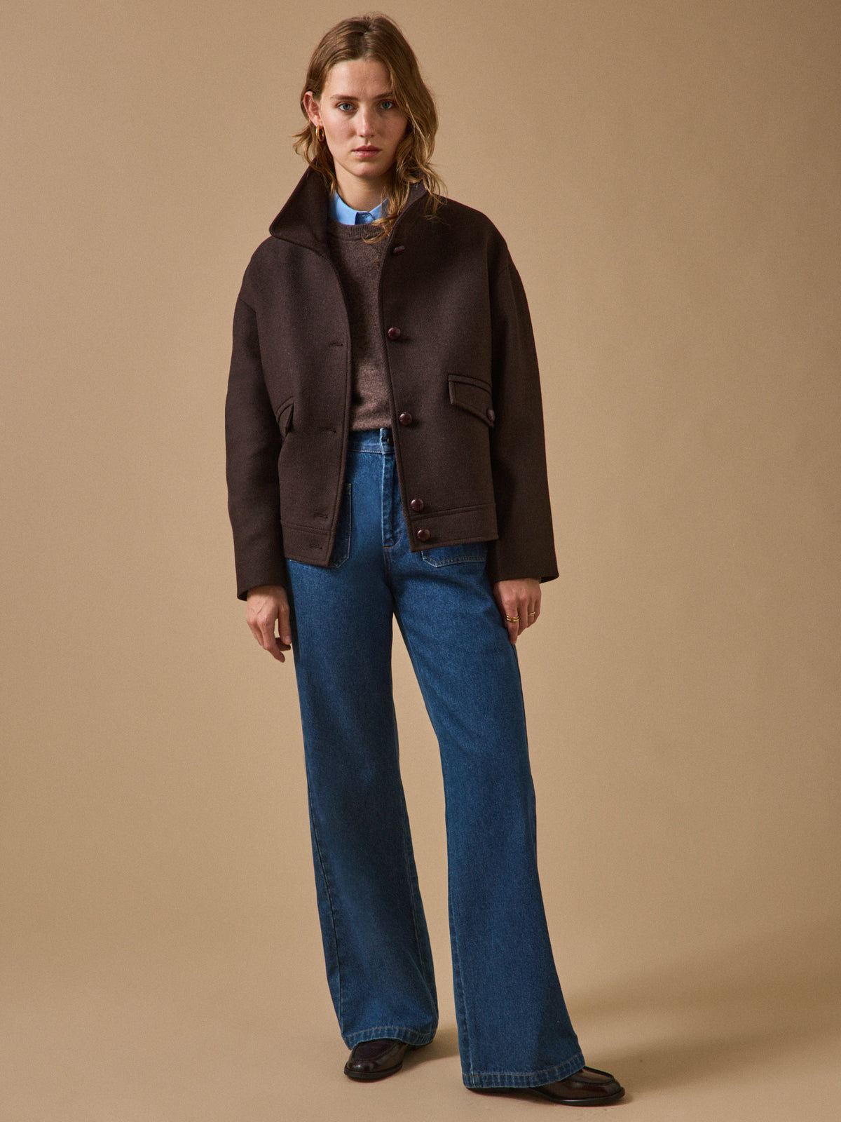 Manteau court lainage uni femme