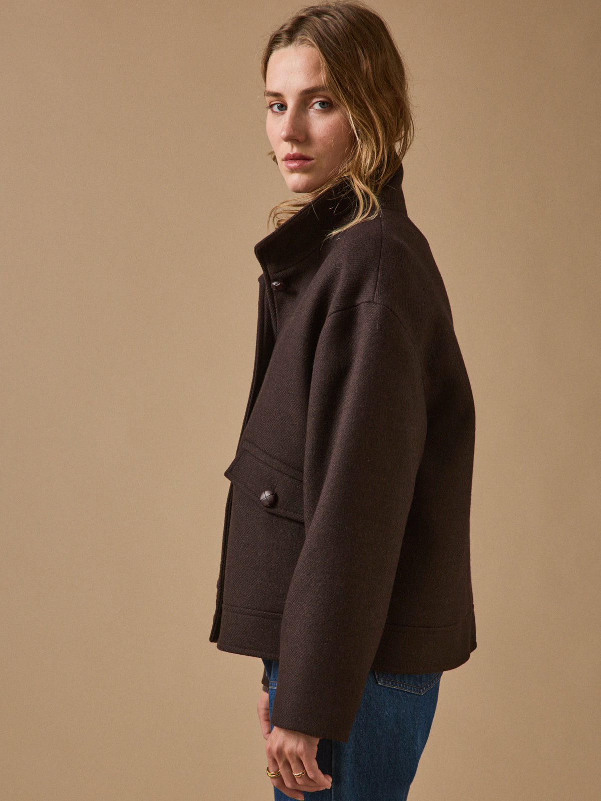 Manteau court lainage uni femme