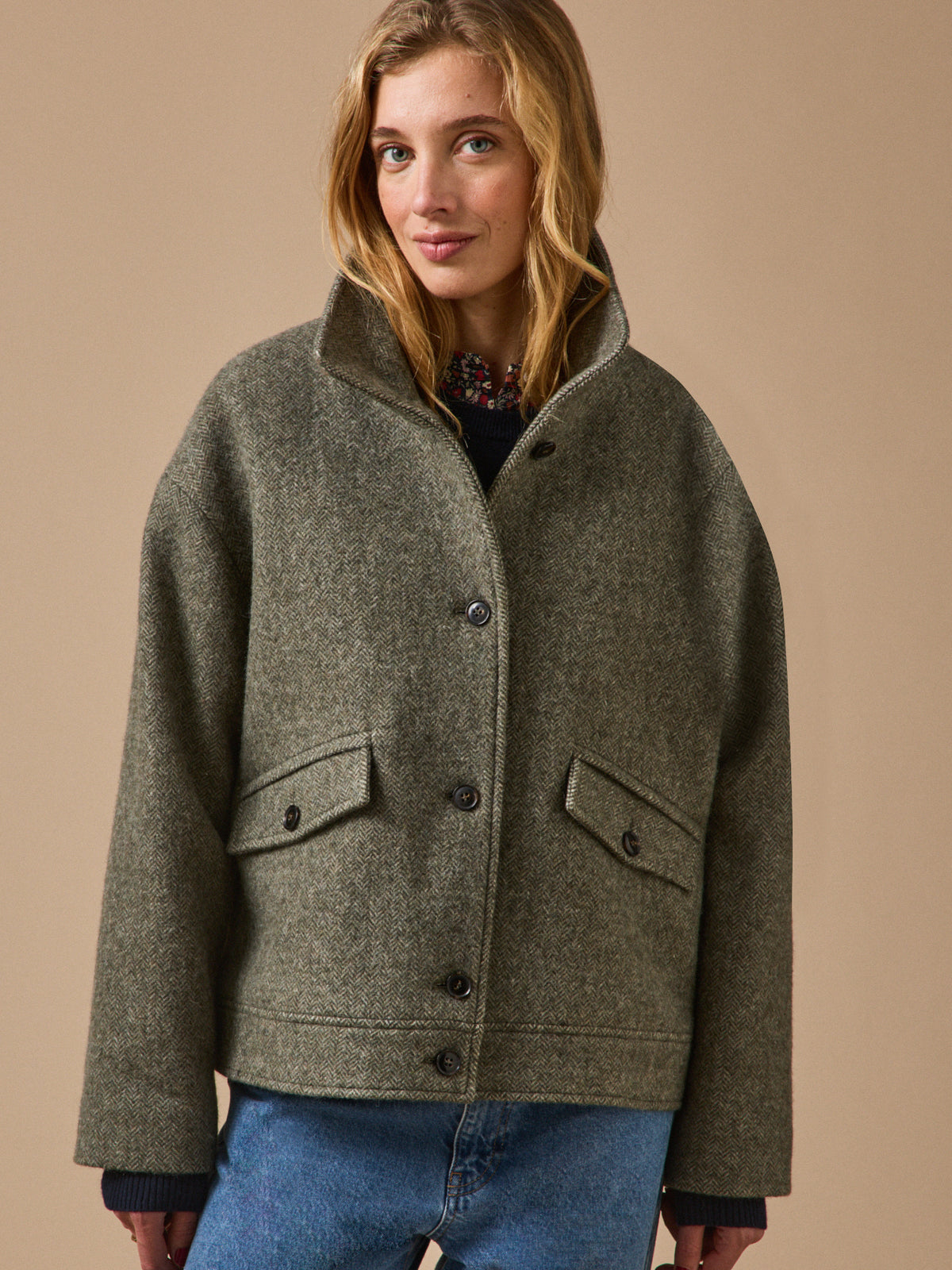 Manteau court lainage chevrons femme
