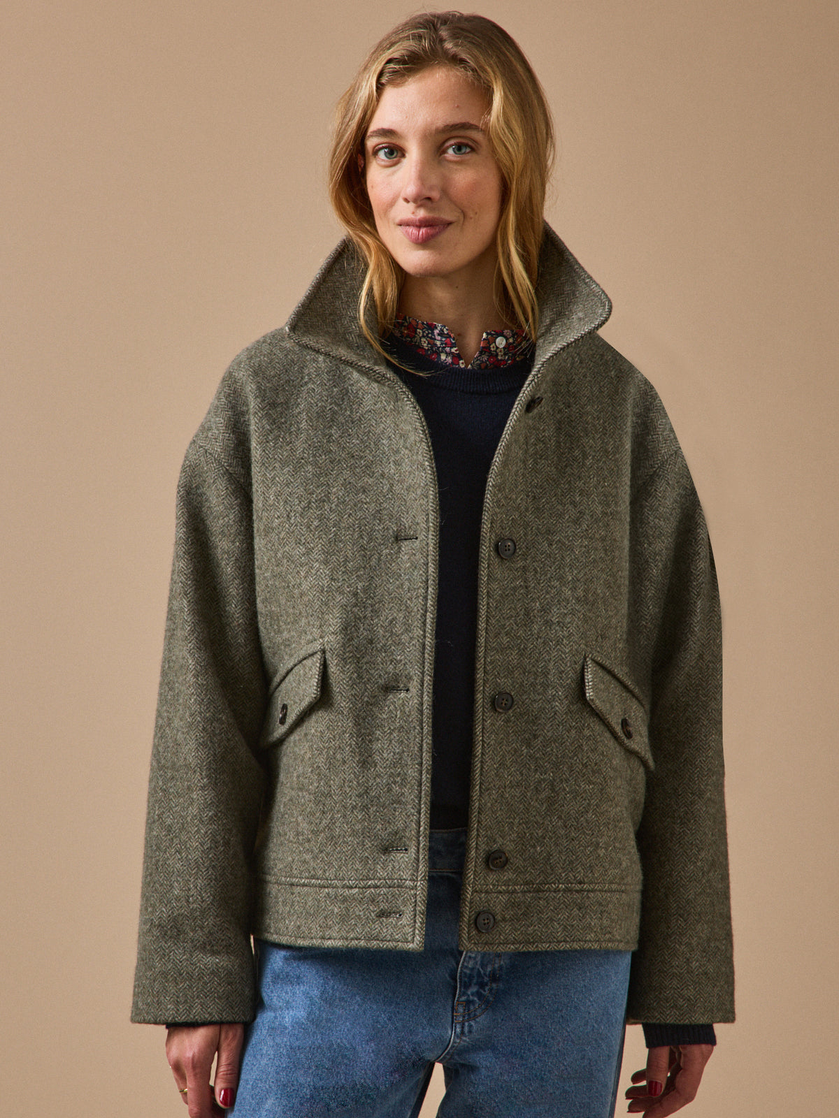 Manteau court lainage chevrons femme