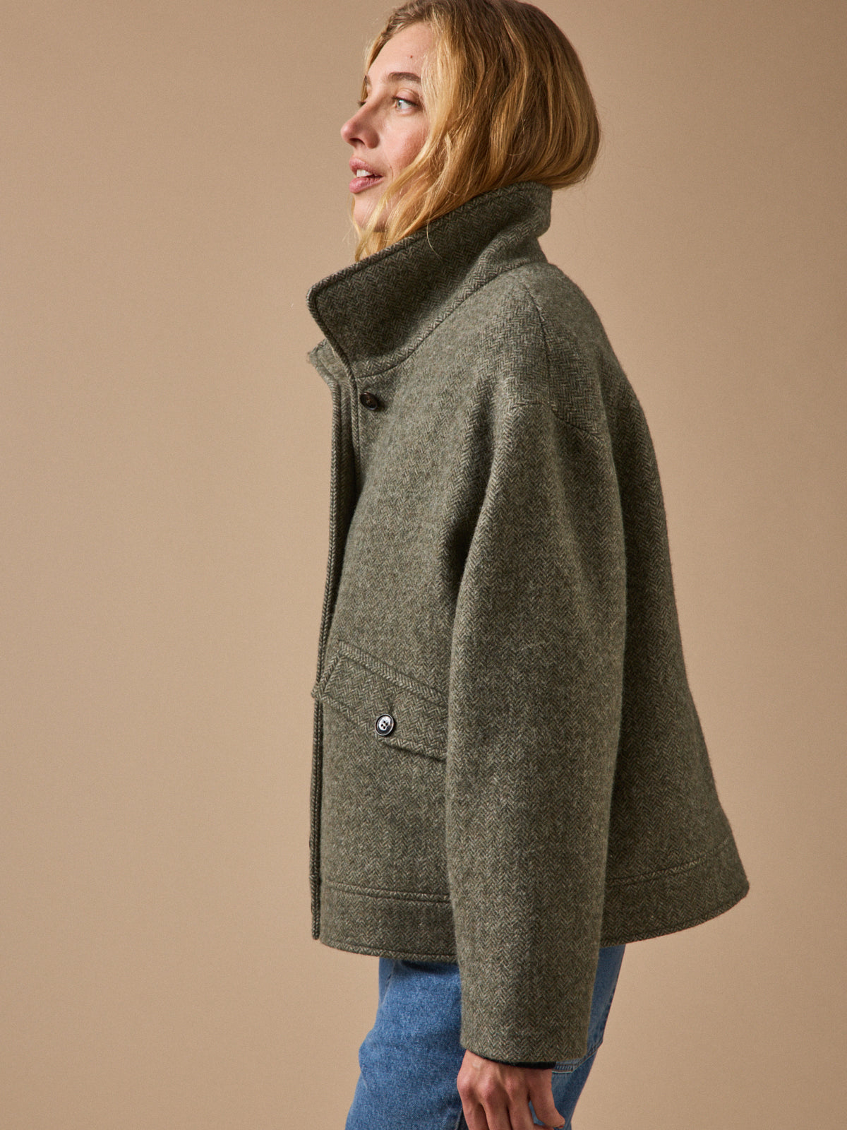 Manteau court lainage chevrons femme
