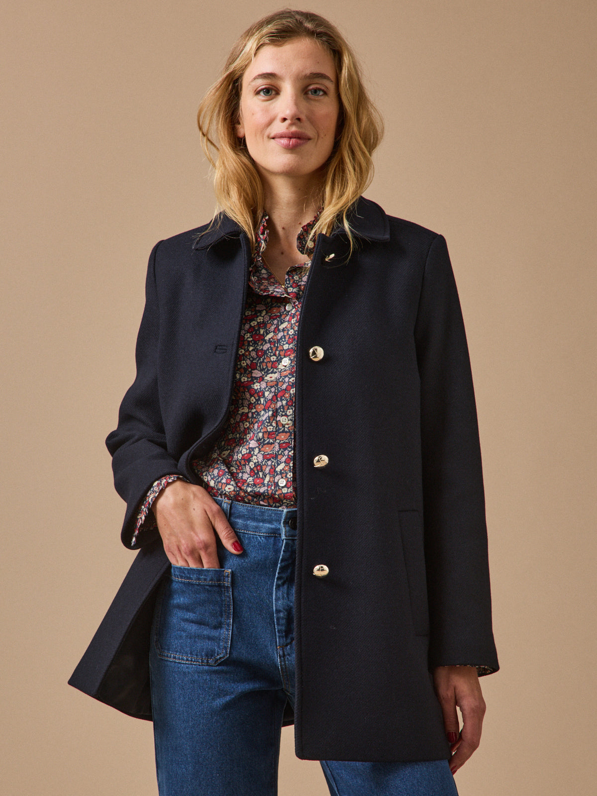 Manteau droit lainage uni femme