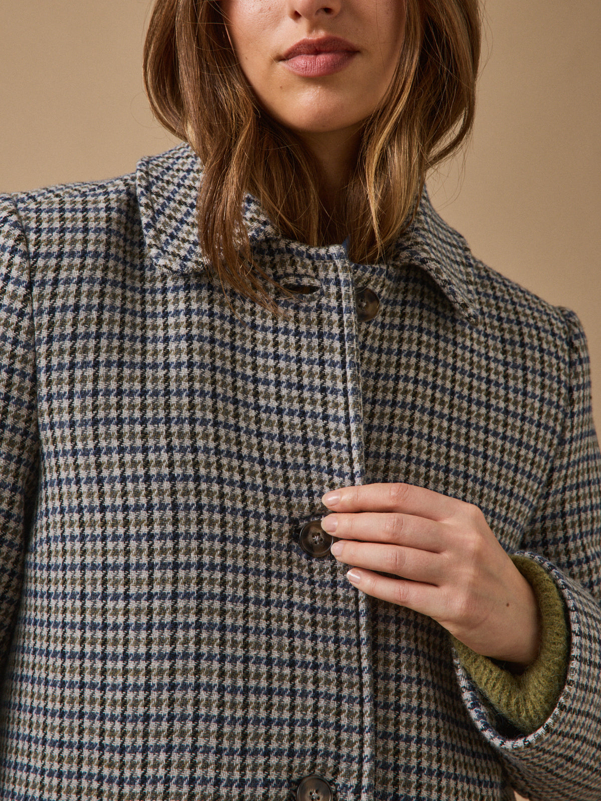 Manteau lainage pied-de-poule femme
