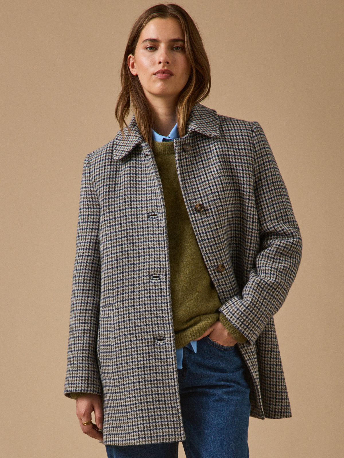Manteau lainage pied-de-poule femme