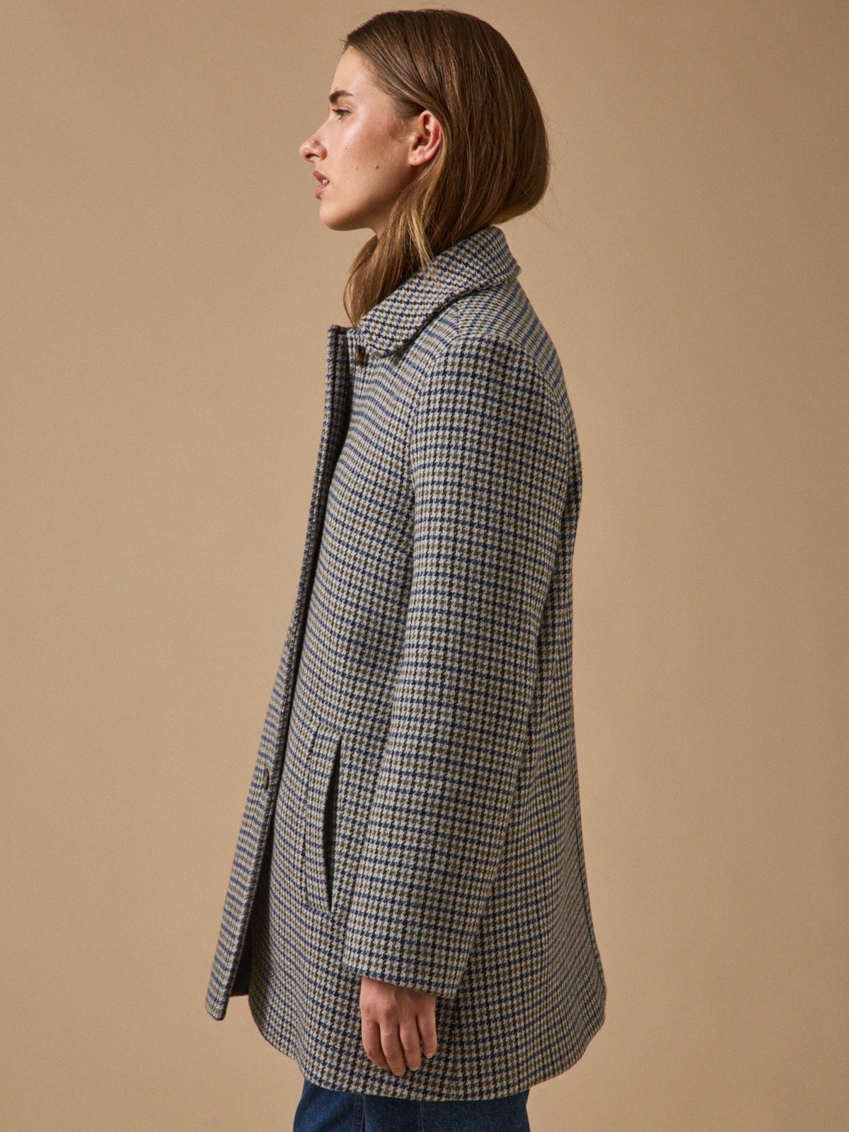 Manteau lainage pied-de-poule femme