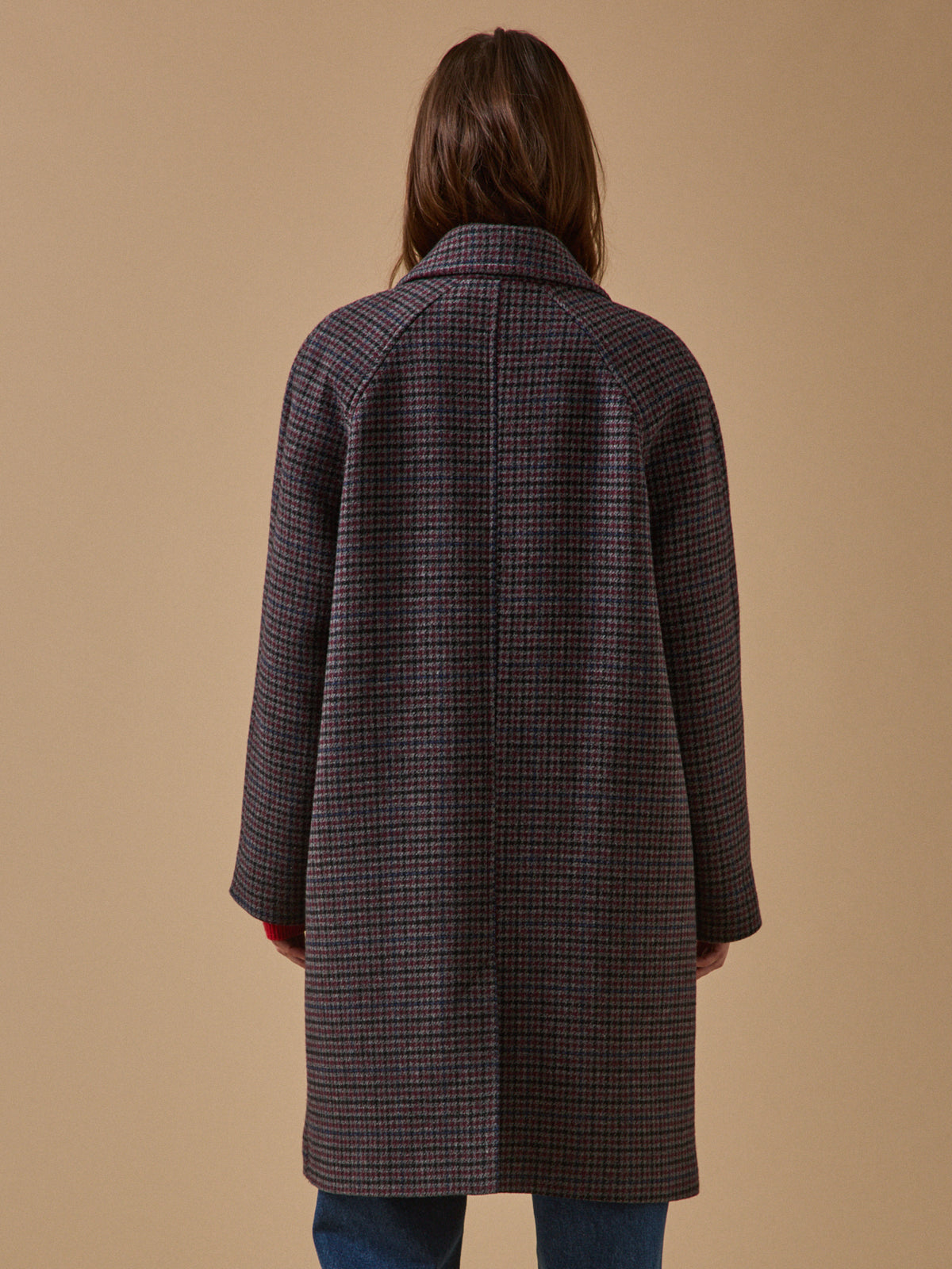 Manteau mi-long lainage pied-de-poule femme