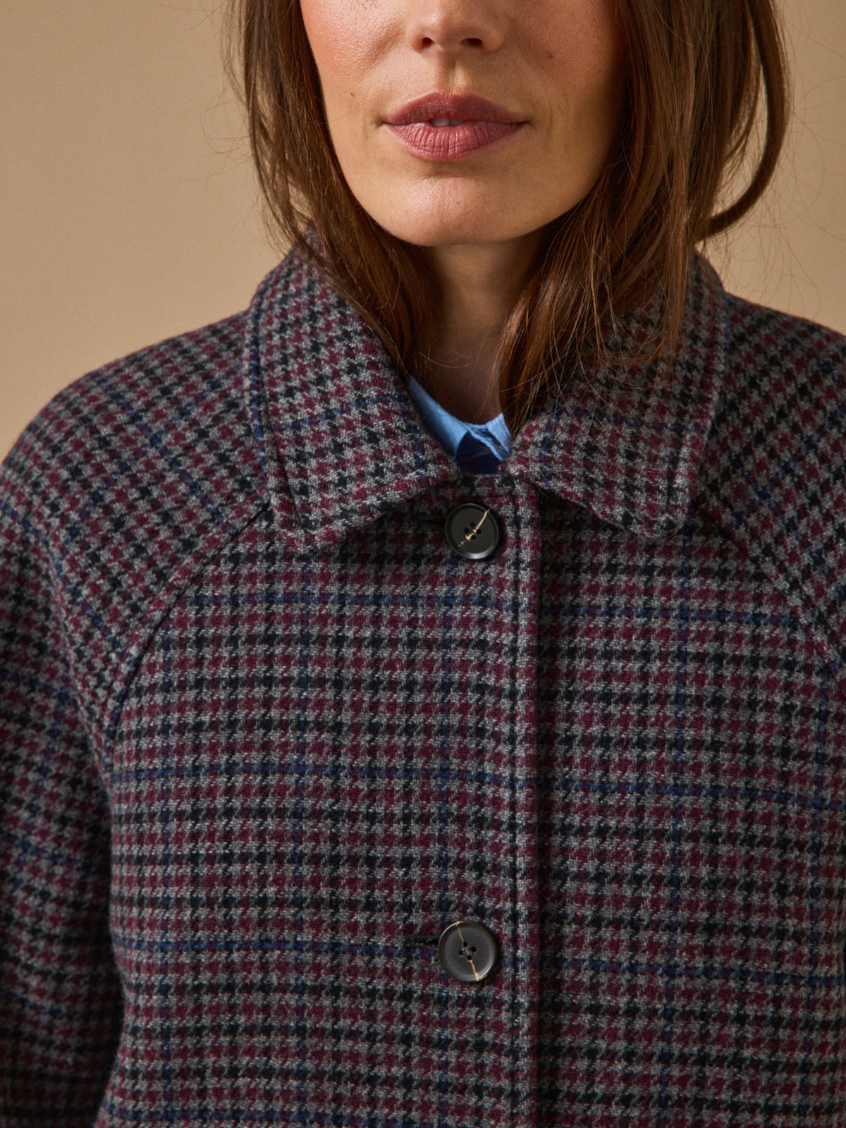 Manteau mi-long lainage pied-de-poule femme