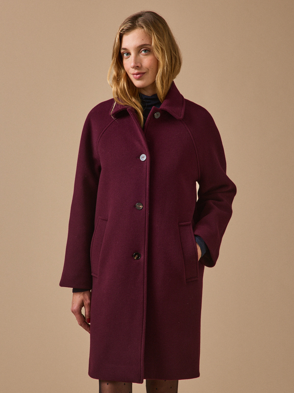 Manteau mi-long lainage uni femme