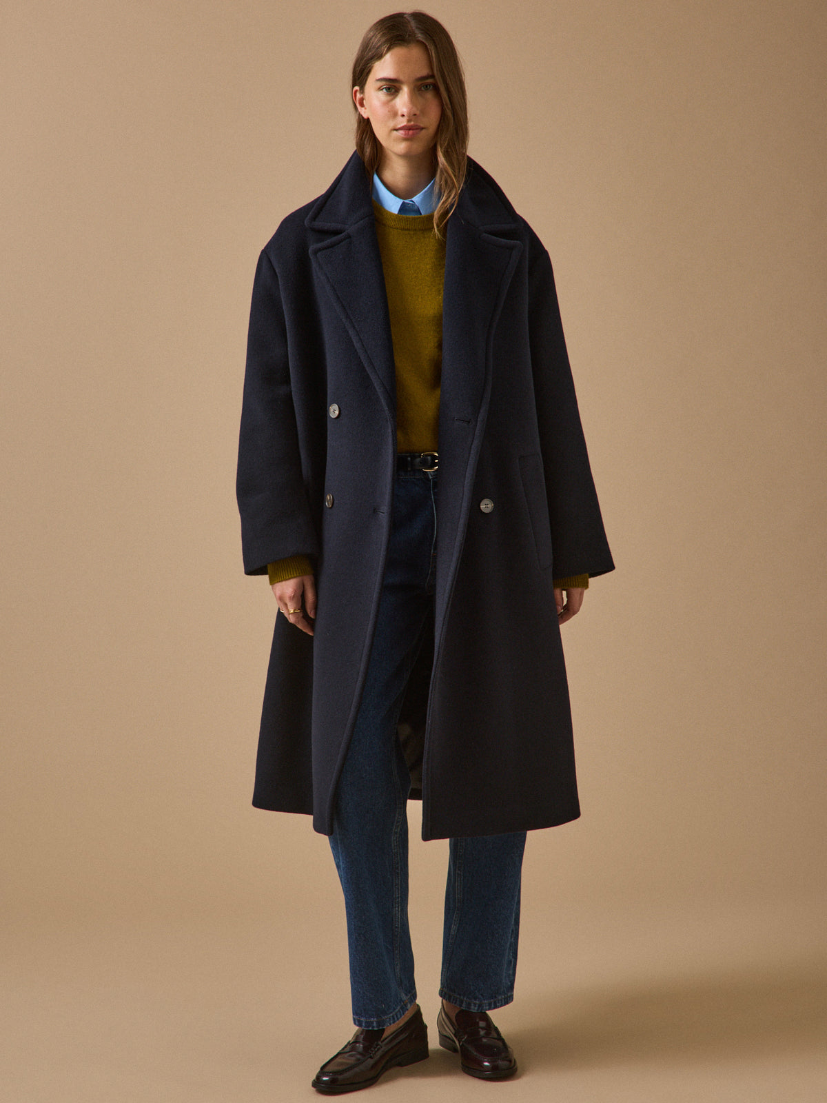 Manteau long lainage uni femme