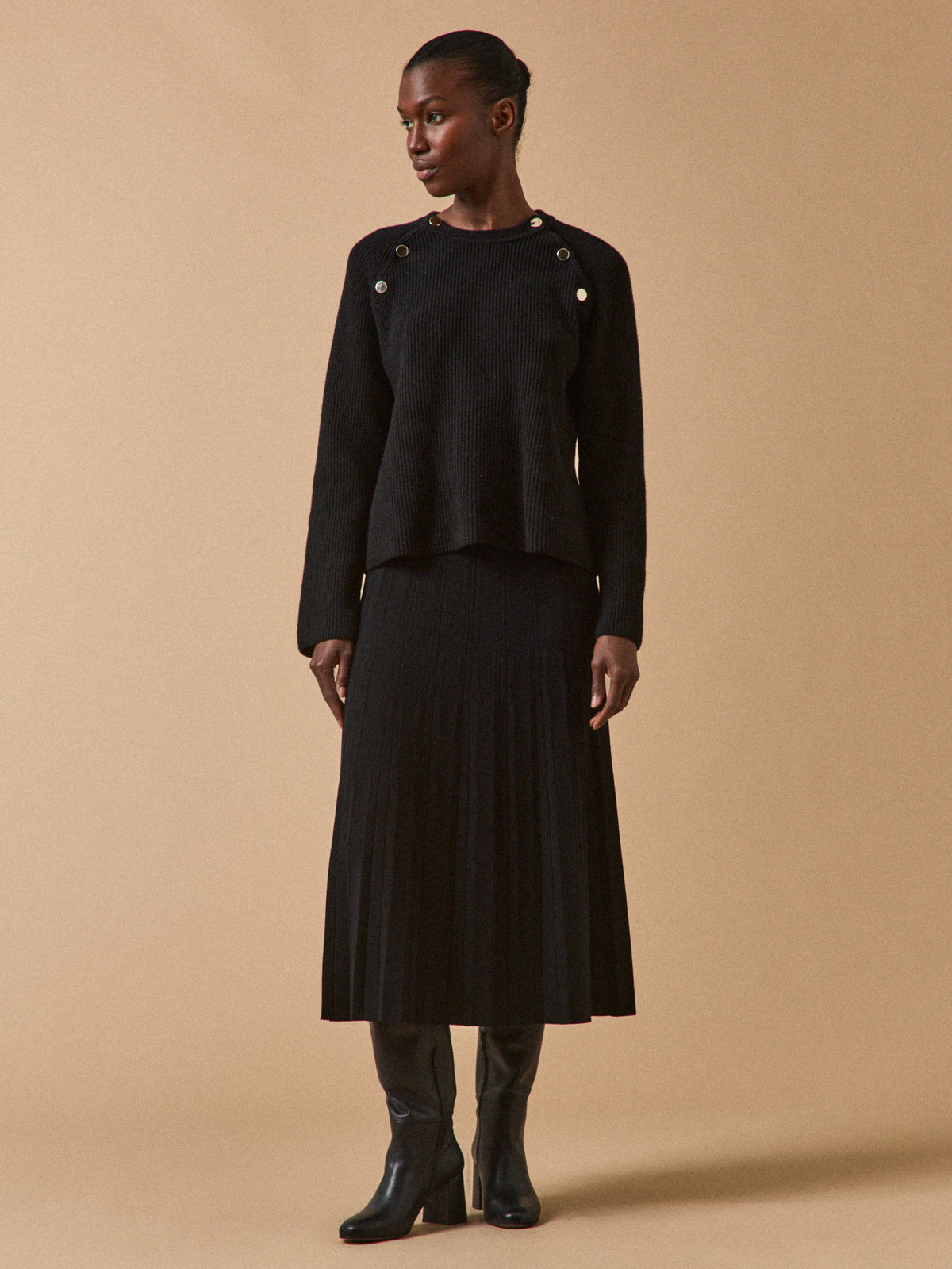 Jupe mi-longue maille plissée femme