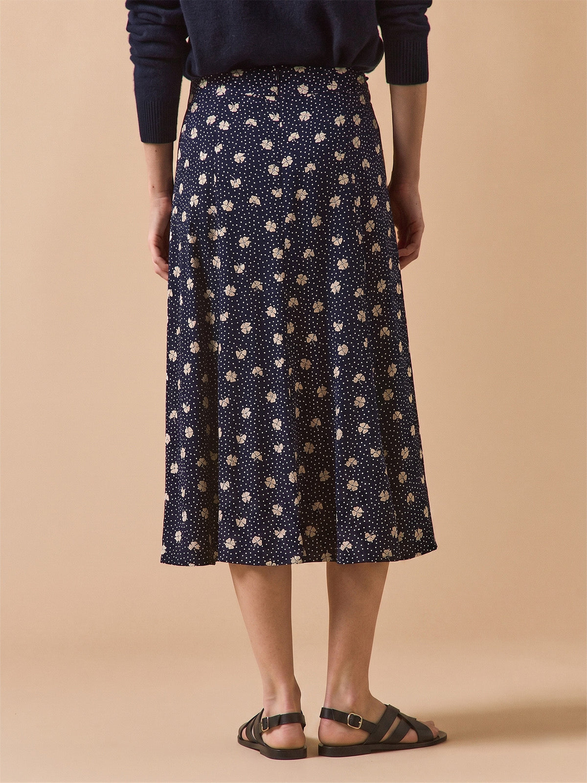 Jupe mi-longue femme viscose dobby imprimé Trèfles