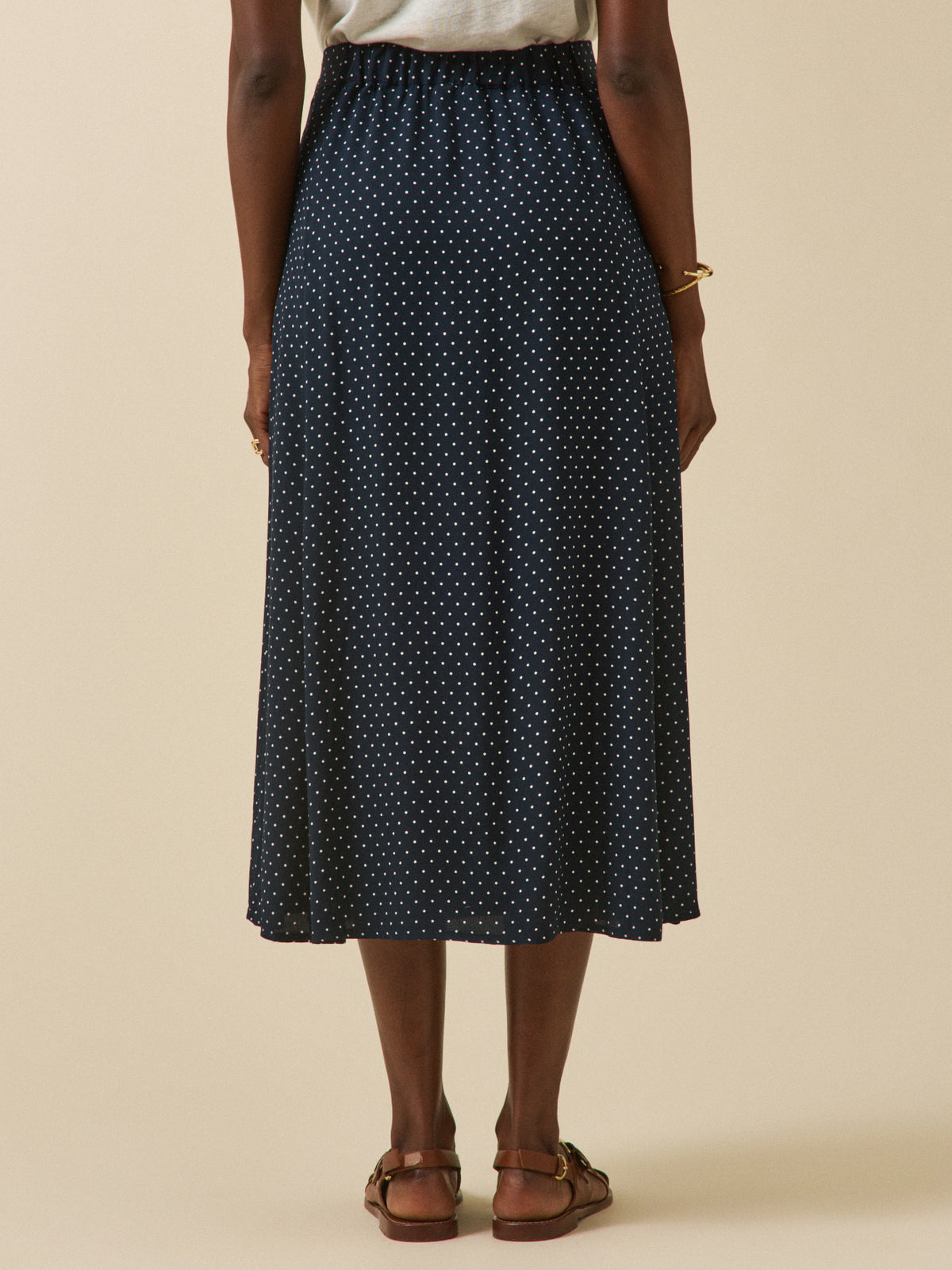 Jupe mi-longue femme viscose imprimé pois