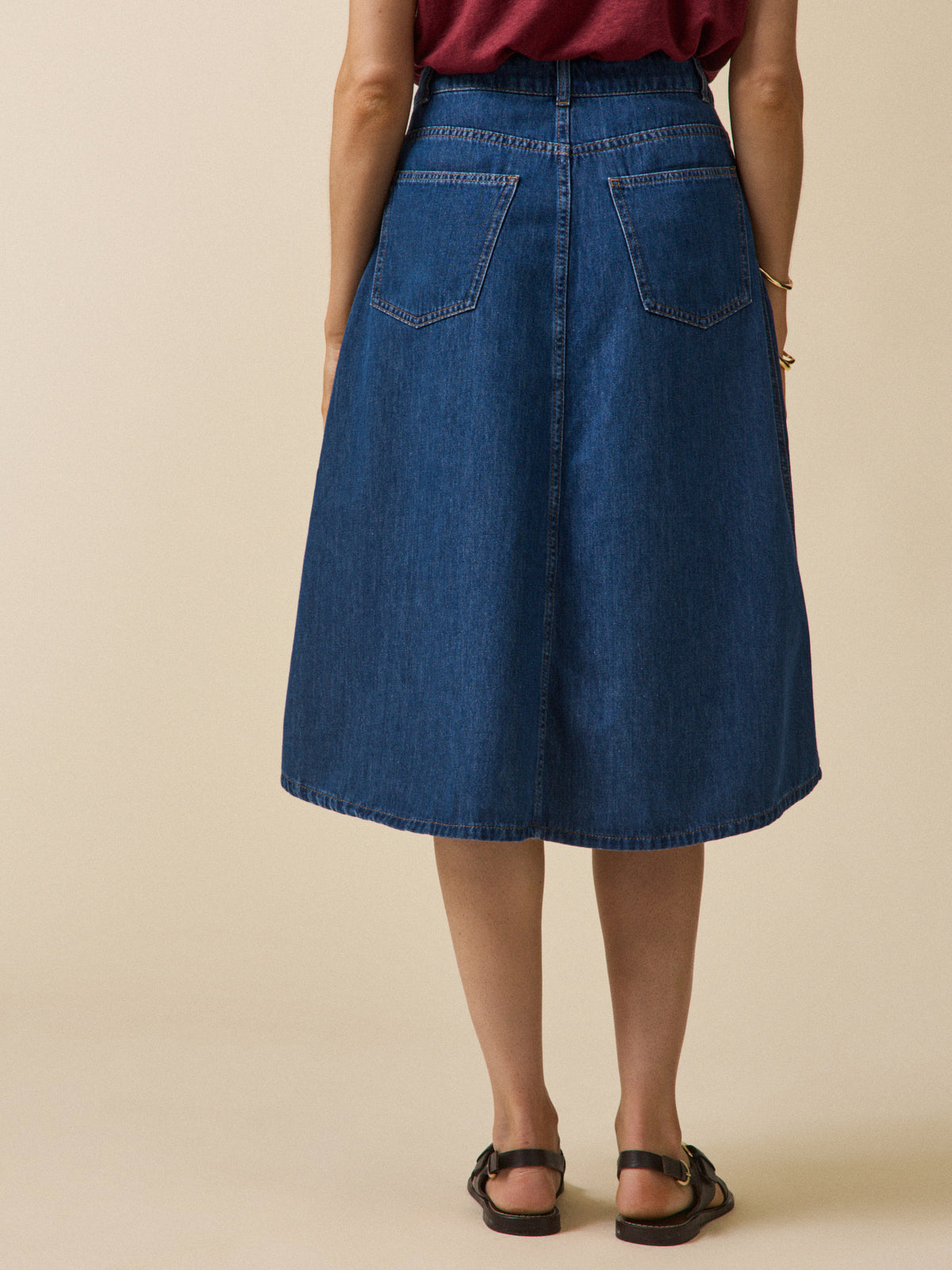 Jupe mi-longue jean femme coton biologique