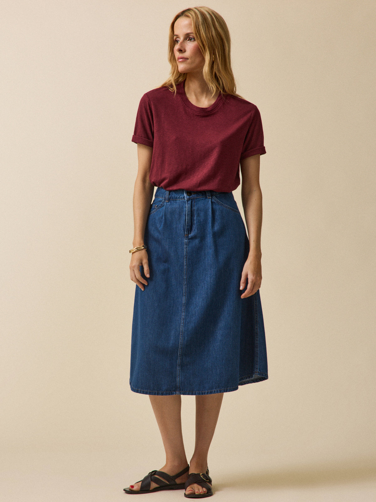 Jupe mi-longue jean femme coton biologique