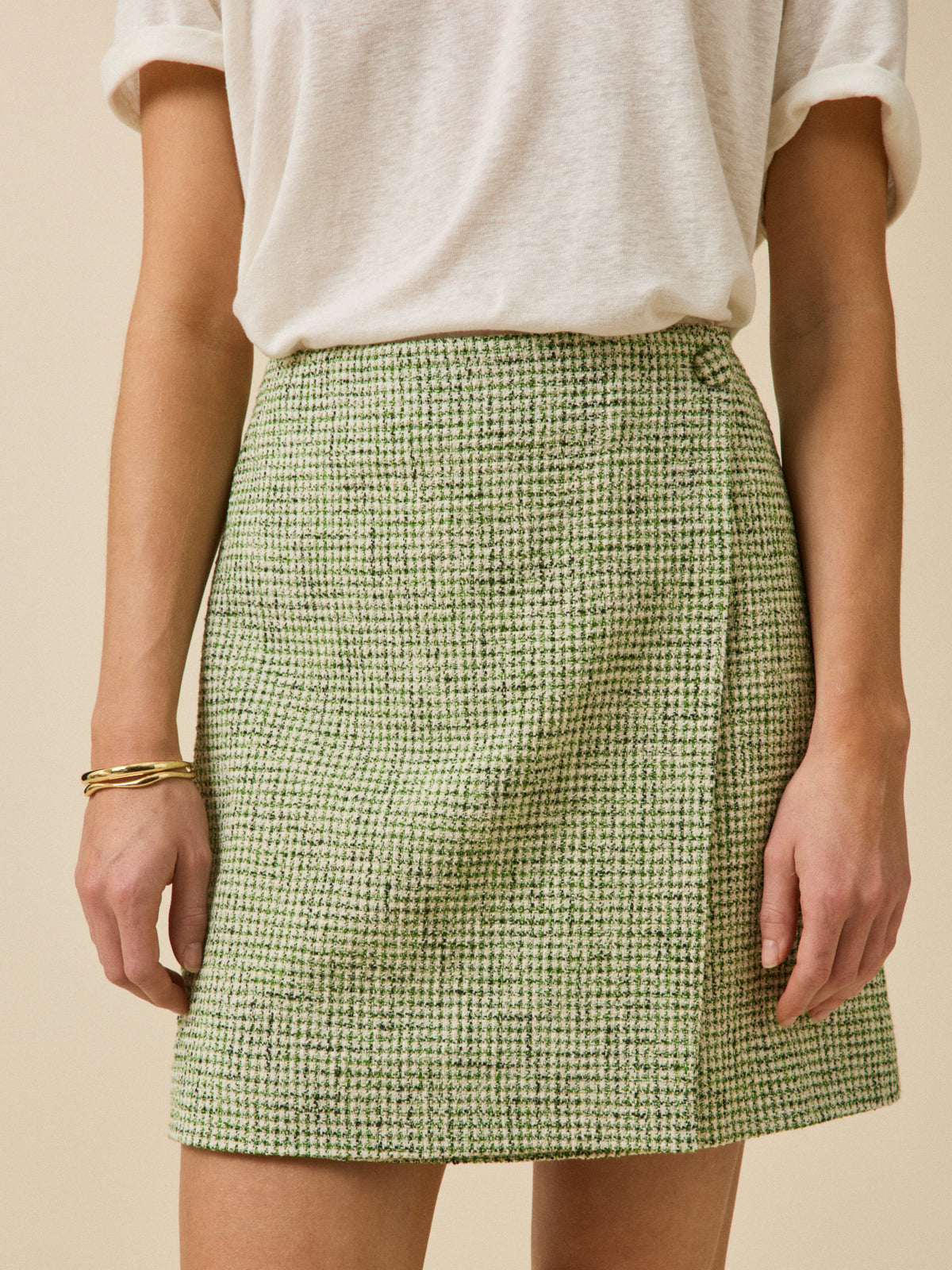 Jupe courte portefeuille tweed carreaux femme