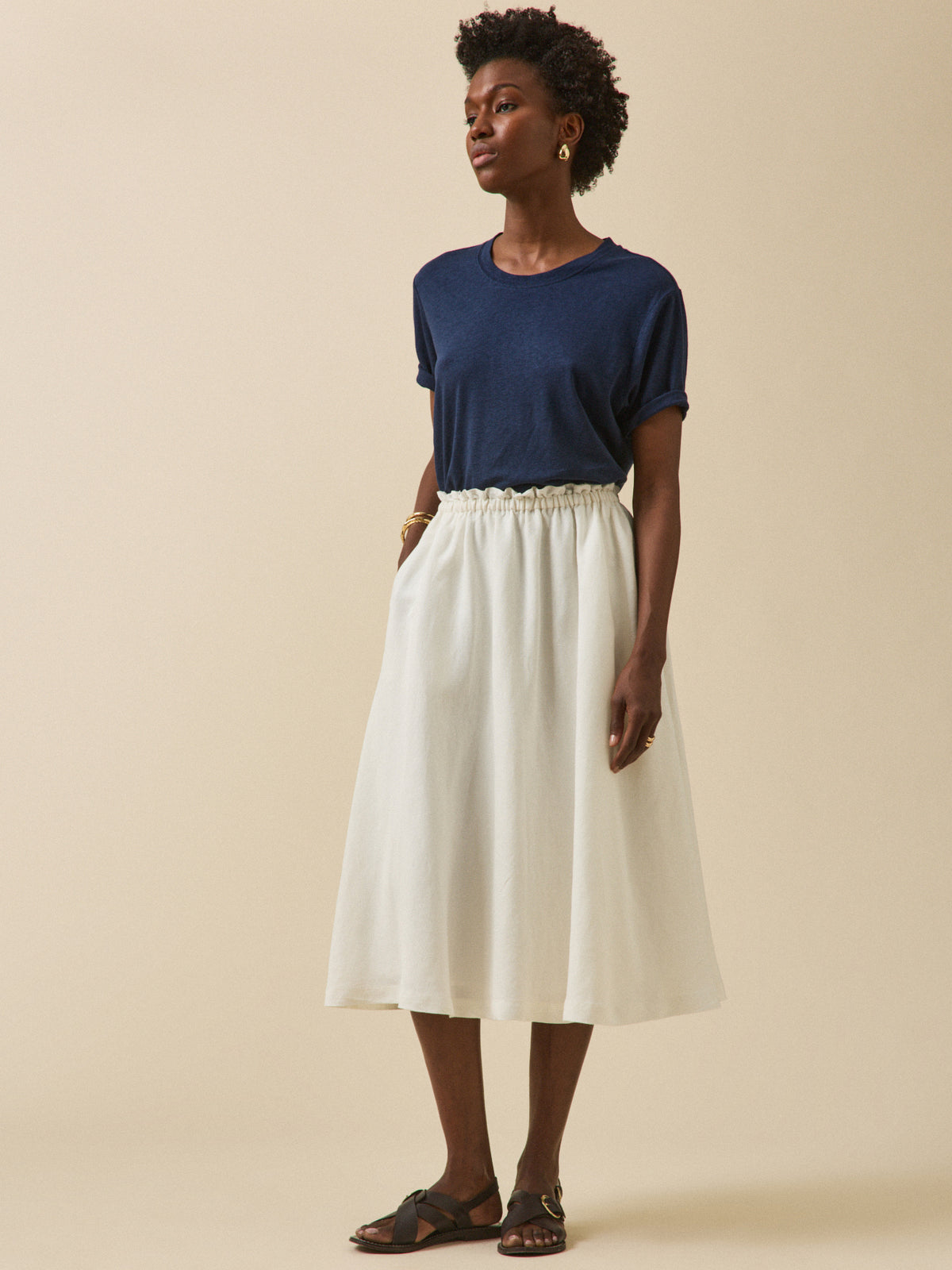 Jupe mi-longue lin et viscose femme