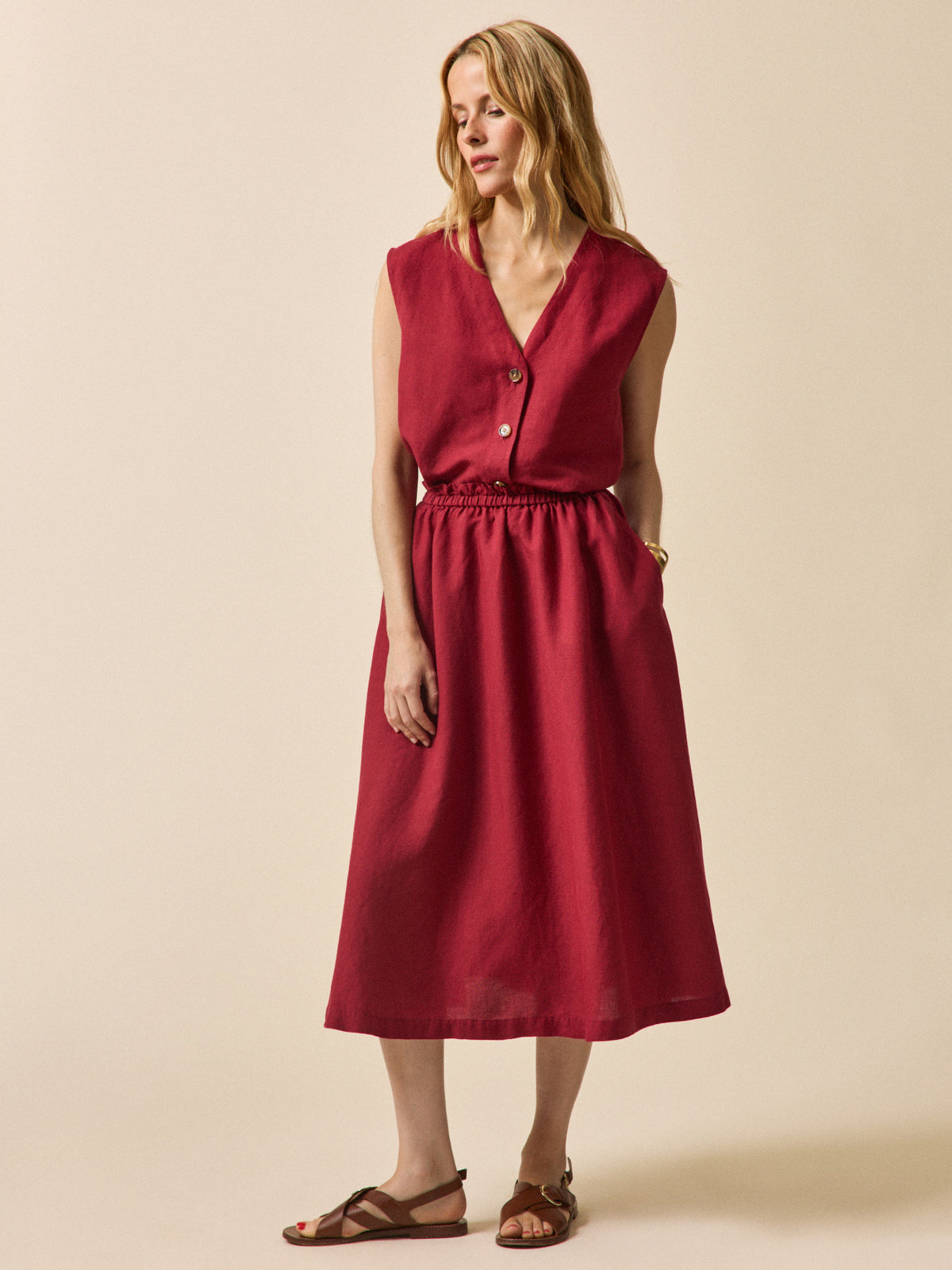 Jupe mi-longue lin et viscose femme