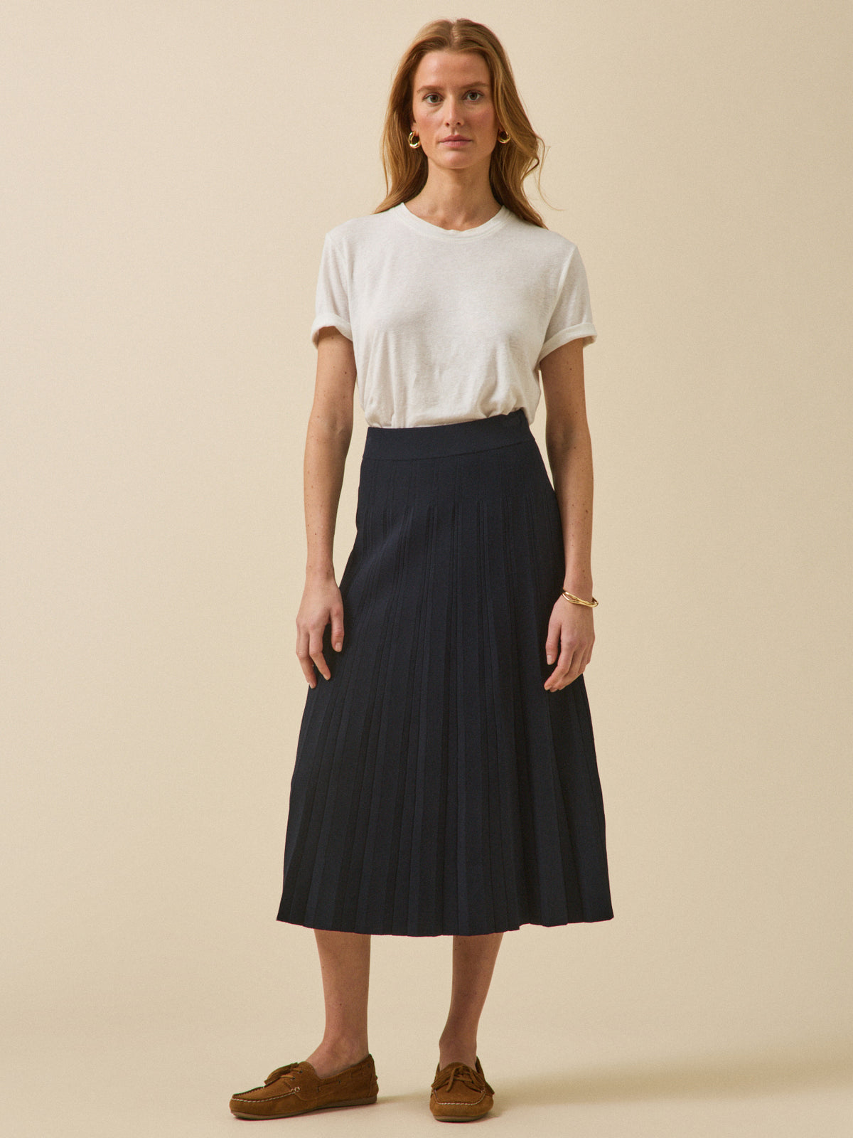 Jupe mi-longue maille plissée femme