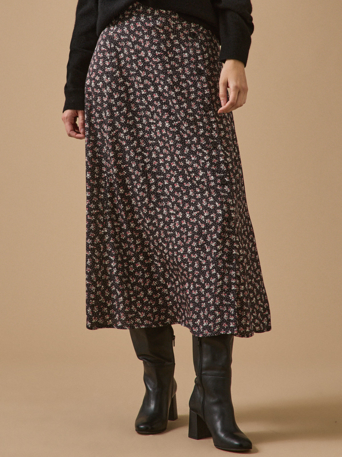 Jupe mi-longue femme imprimé Fleurs confettis