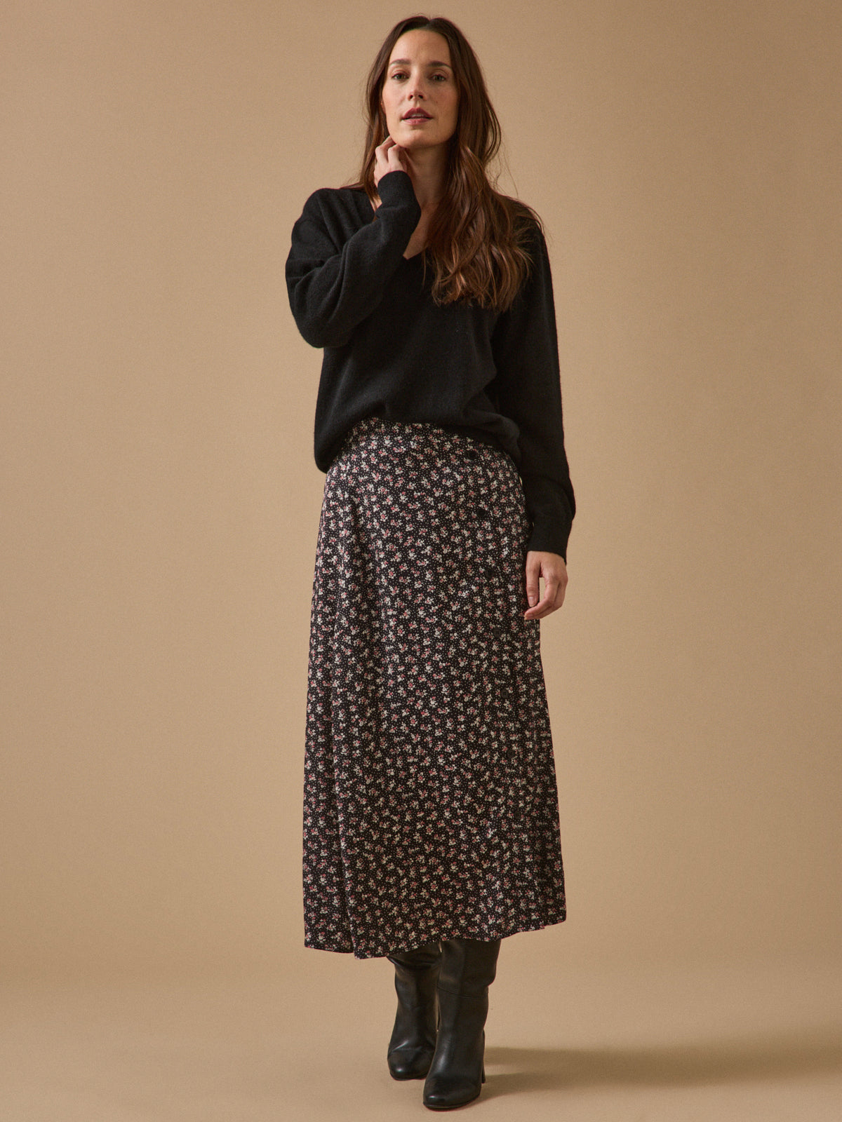 Jupe mi-longue femme imprimé Fleurs confettis