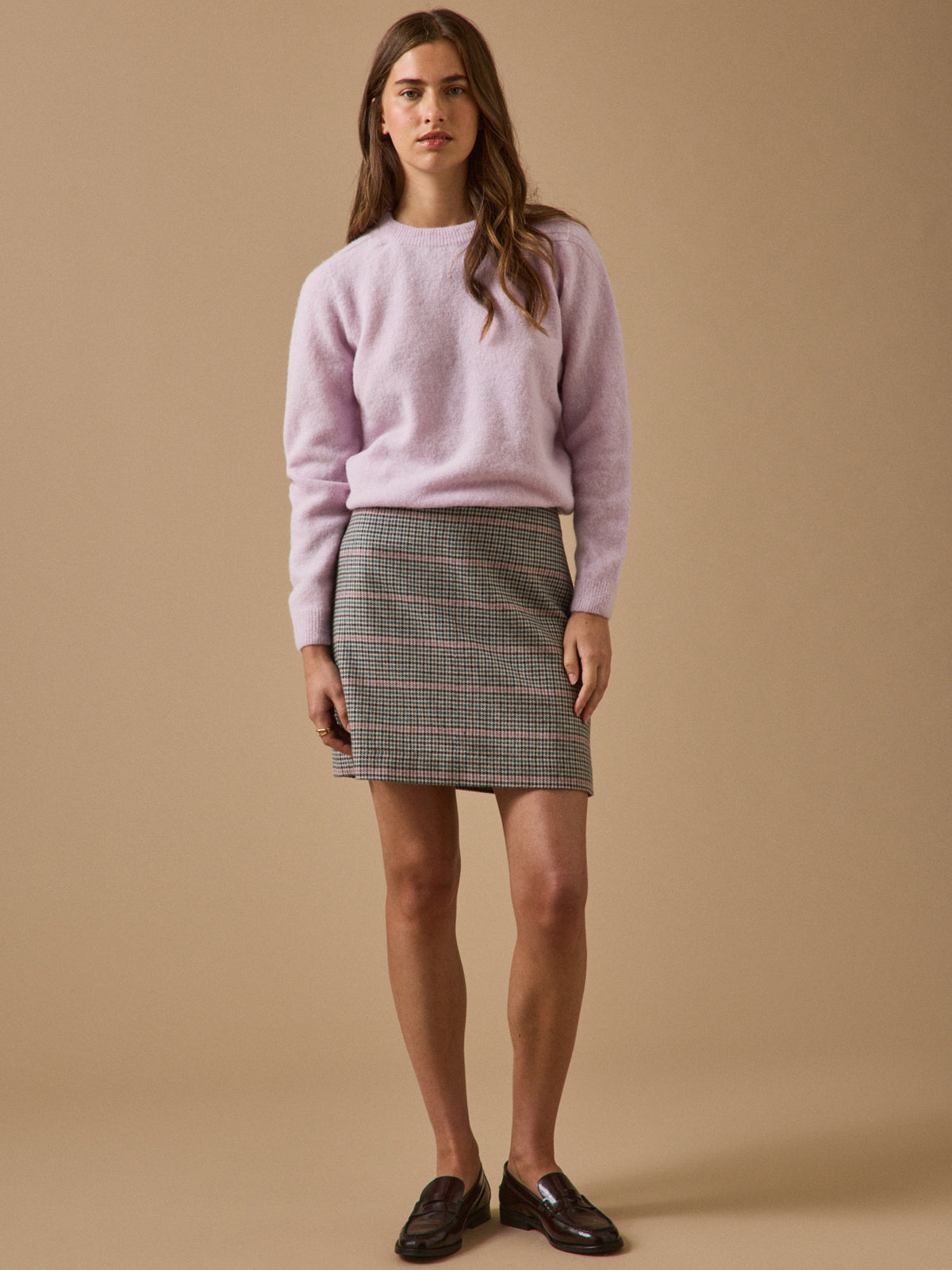 Jupe courte lainage pied-de-poule femme