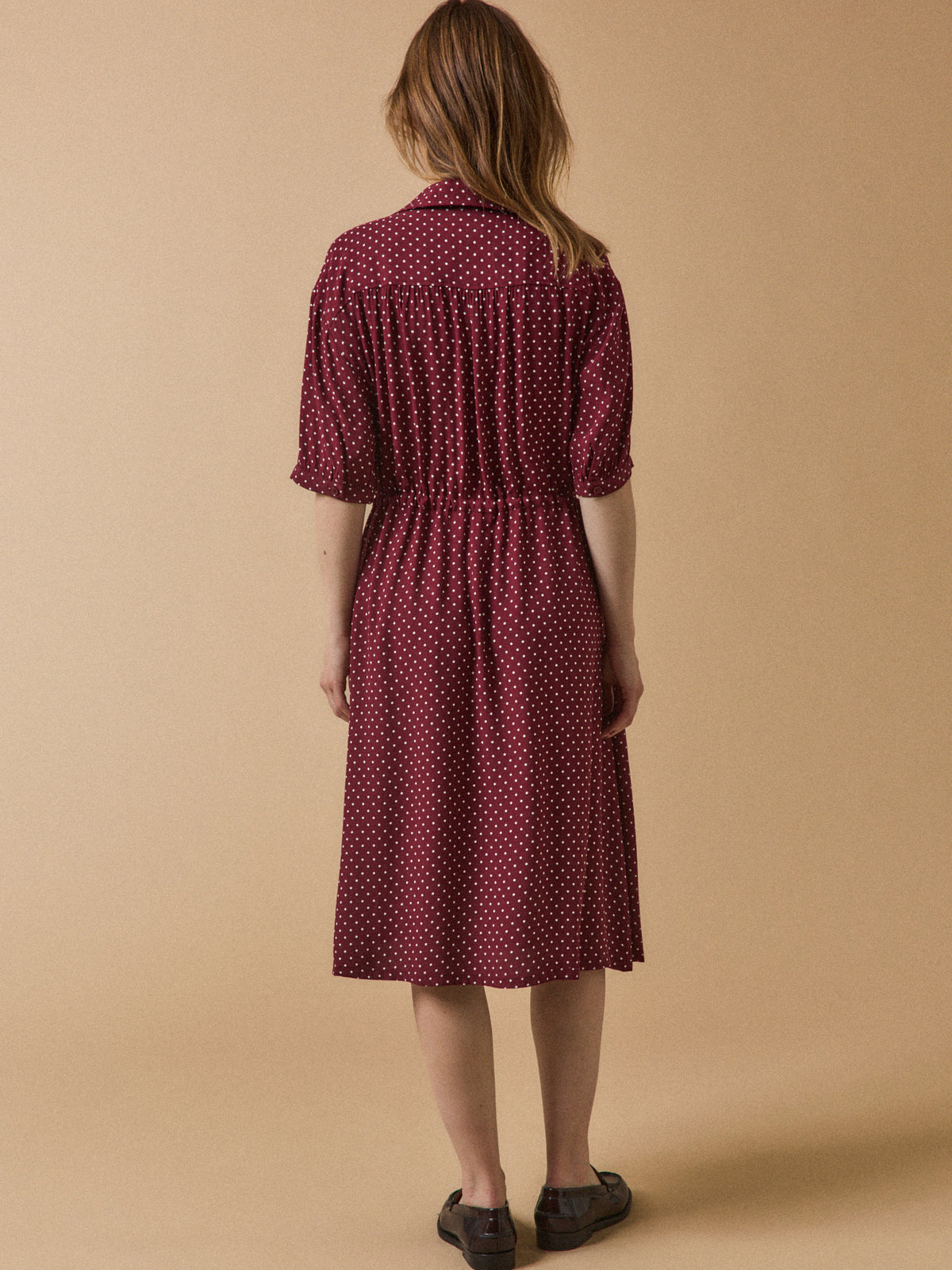 Robe sous genoux rétro femme imprimé pois