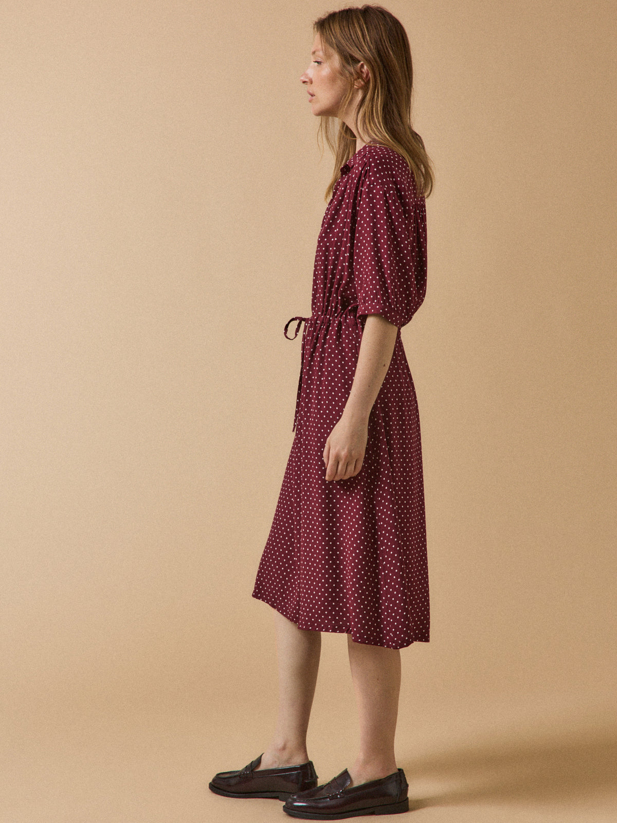 Robe sous genoux rétro femme imprimé pois