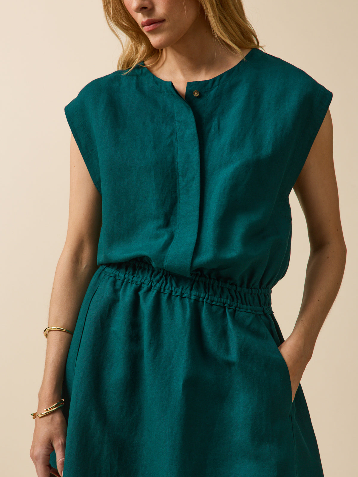 Robe sans manches lin et viscose femme