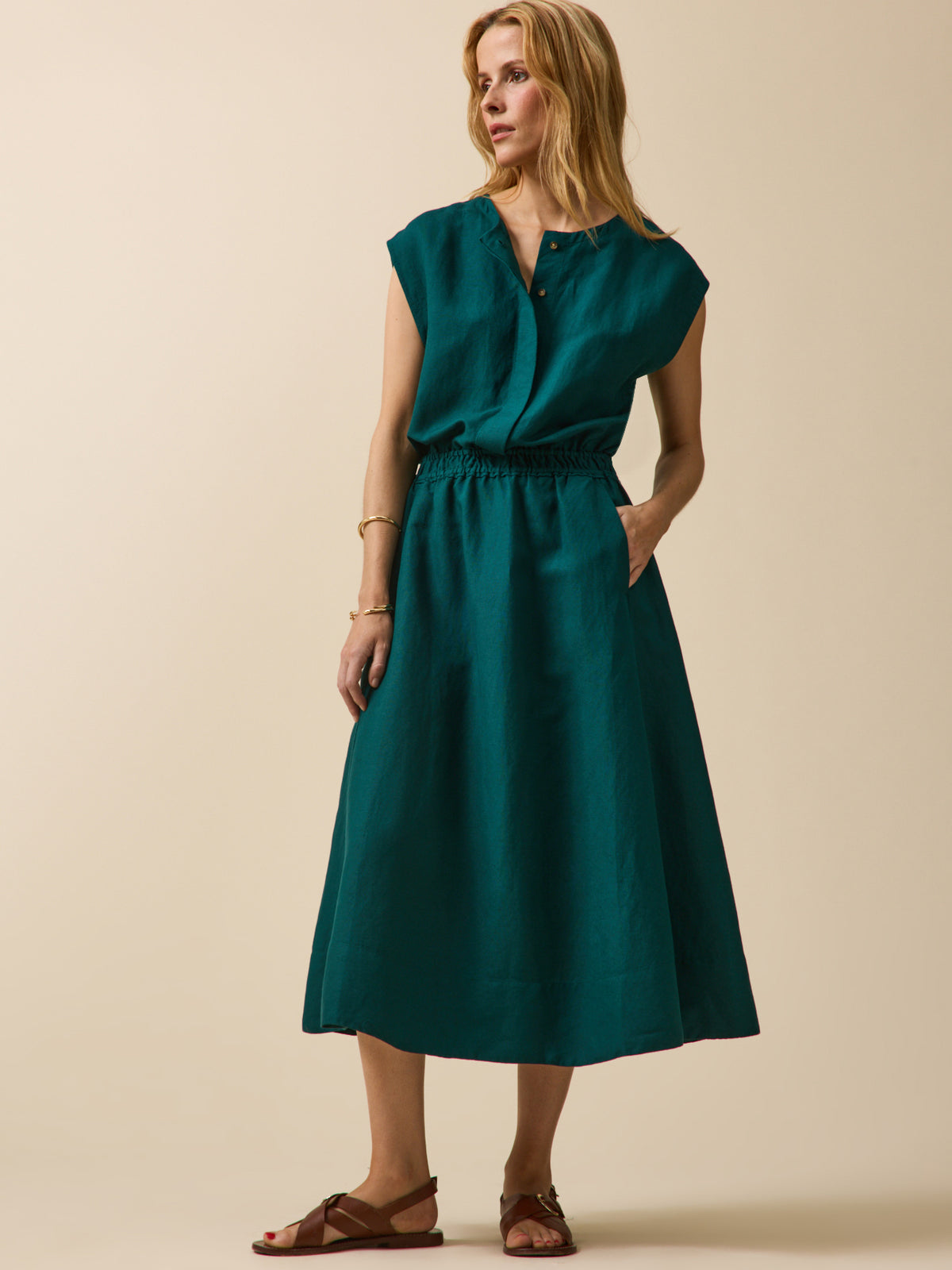 Robe sans manches lin et viscose femme