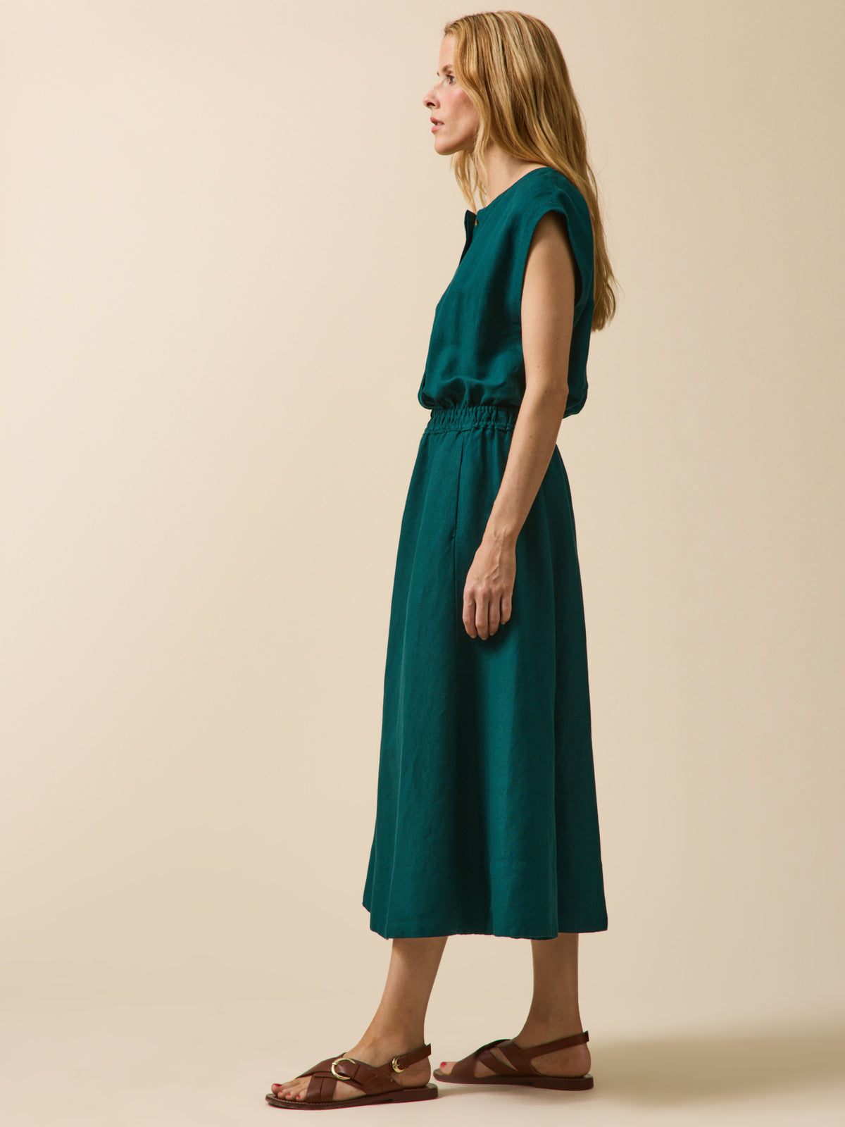 Robe sans manches lin et viscose femme