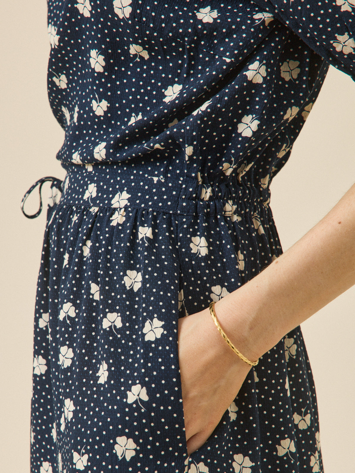 Robe mi-longue femme viscose dobby imprimé Trèfles
