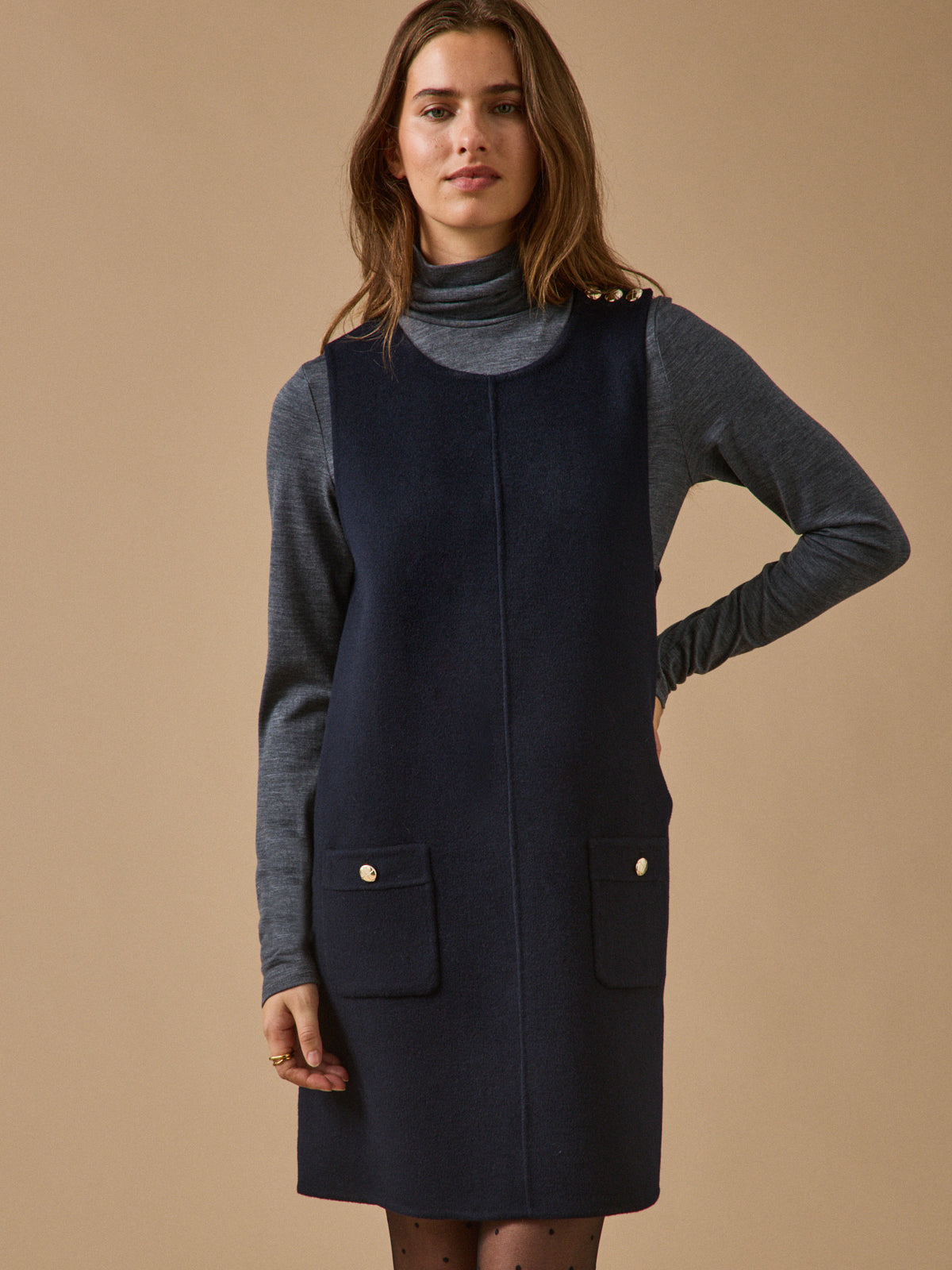 Robe courte lainage double face femme