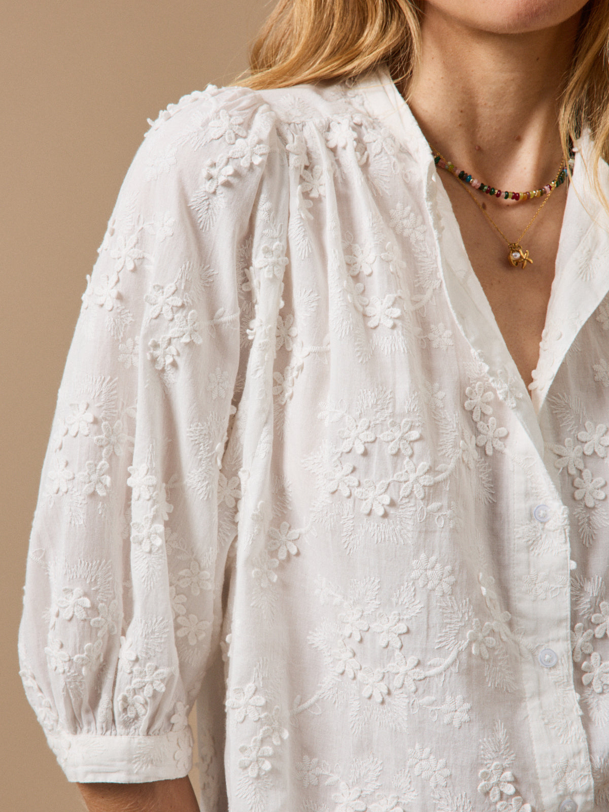 Blouse coton brodée fleurs 3D femme