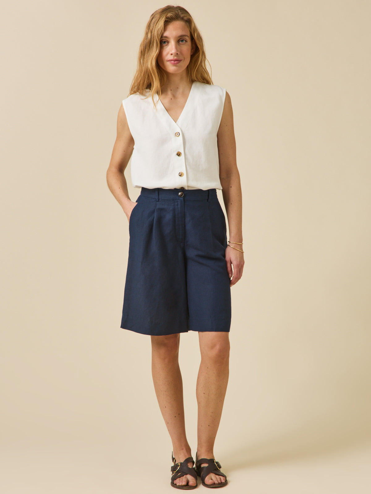 Top boutonné lin et viscose femme