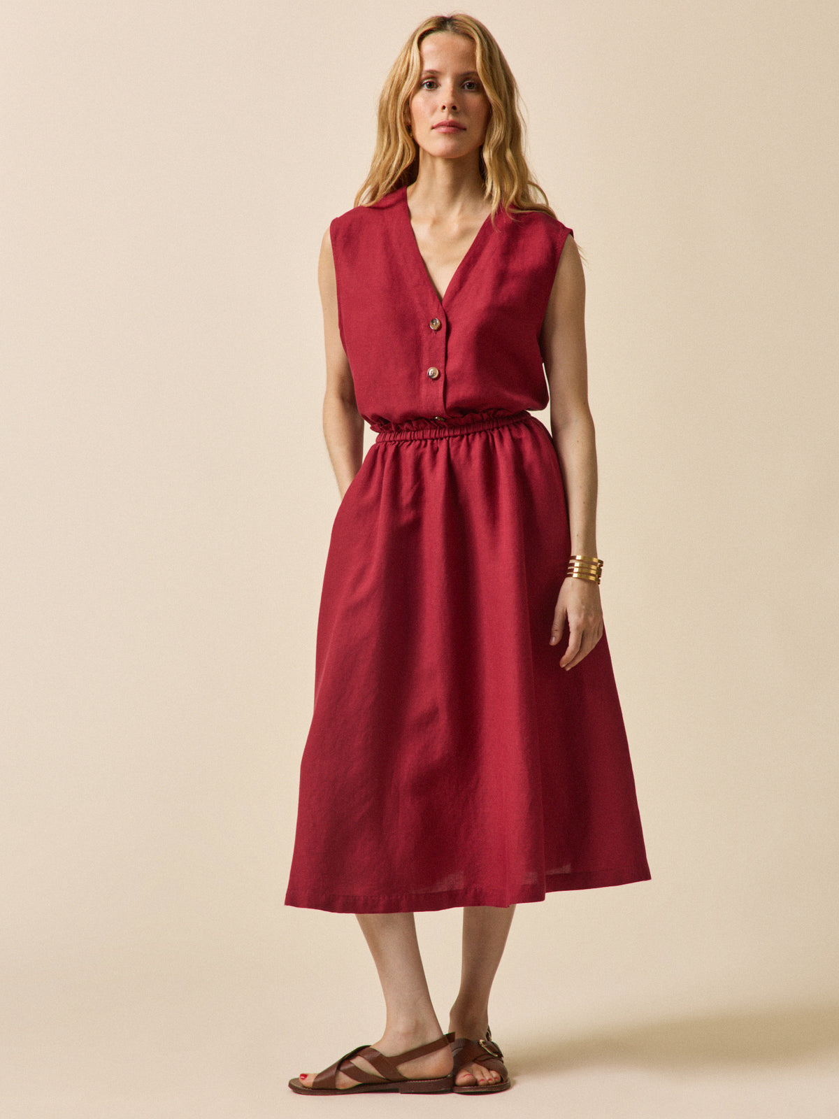 Top boutonné lin et viscose femme