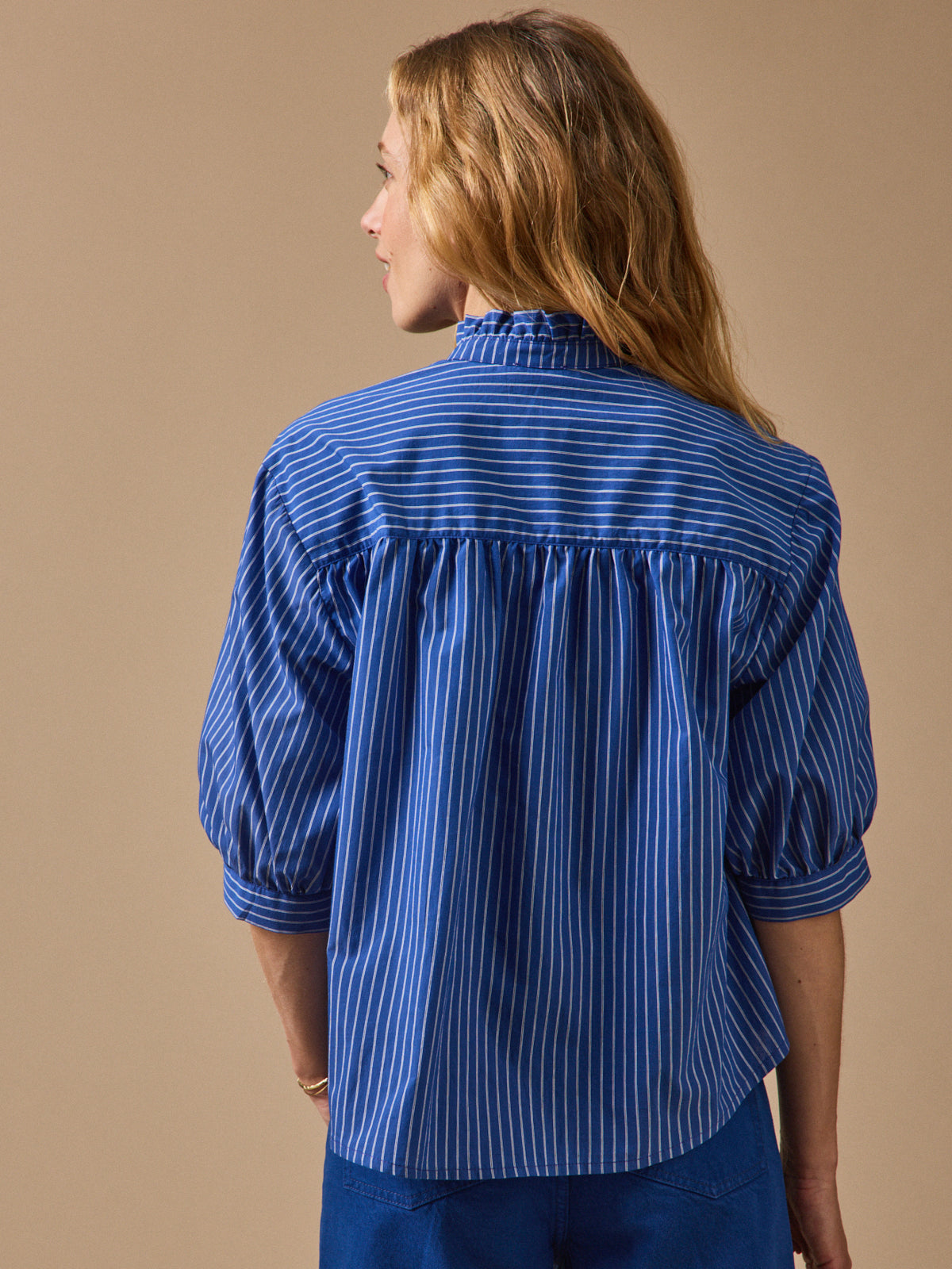 Blouse rayée femme col froufrou