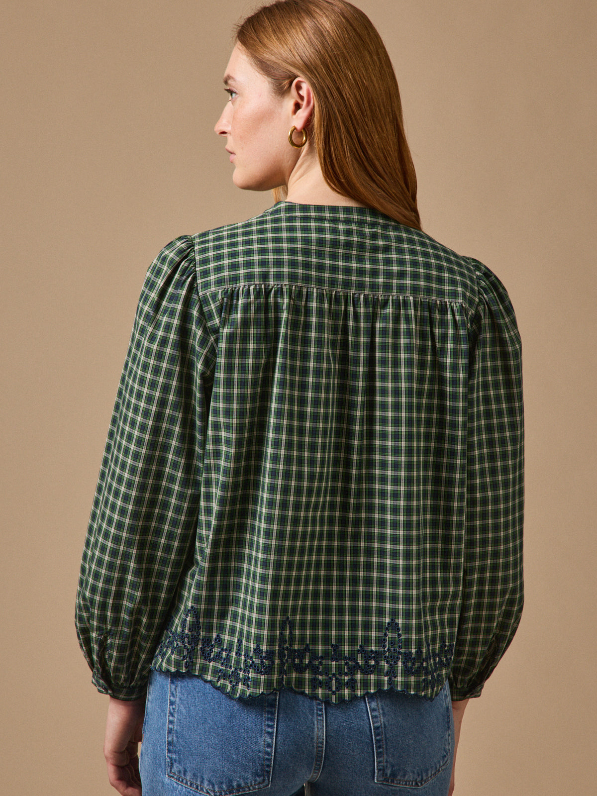 Blouse carreaux femme brodée