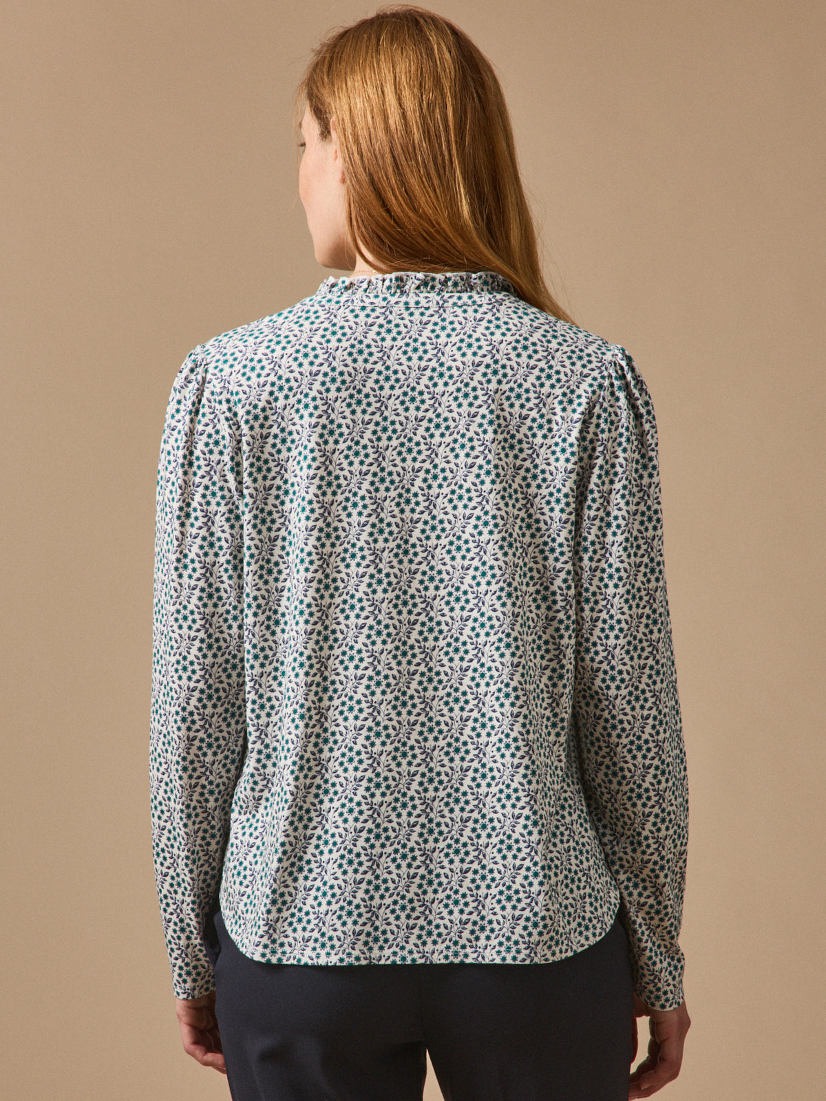 T-shirt col froufrou femme imprimé Ophélia