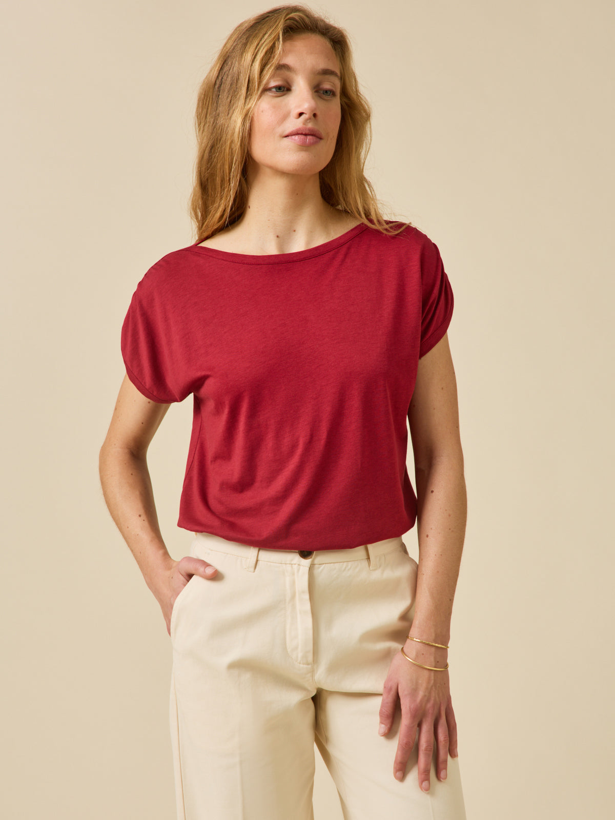 T-shirt col bateau femme lyocell mélangé
